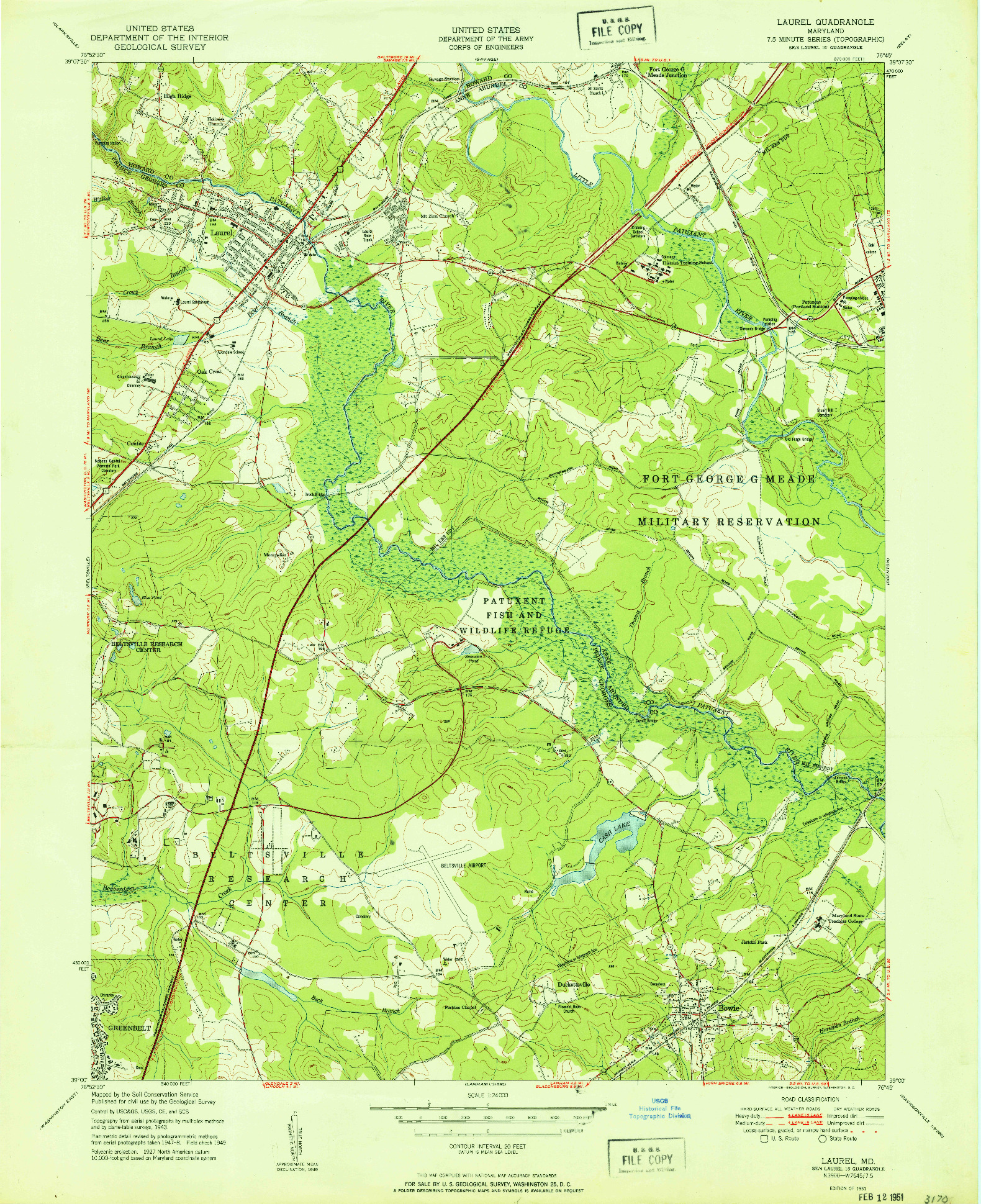 USGS 1:24000-SCALE QUADRANGLE FOR LAUREL, MD 1951