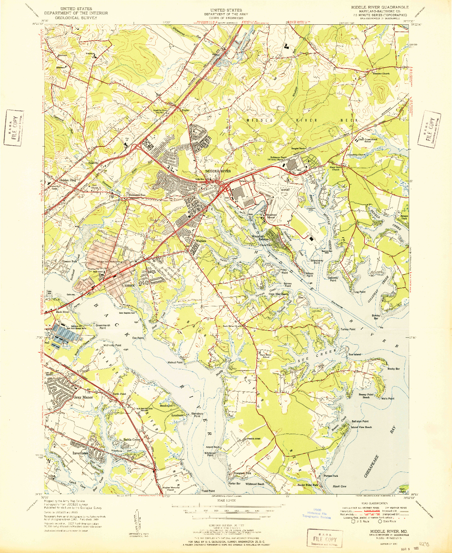 USGS 1:24000-SCALE QUADRANGLE FOR MIDDLE RIVER, MD 1951