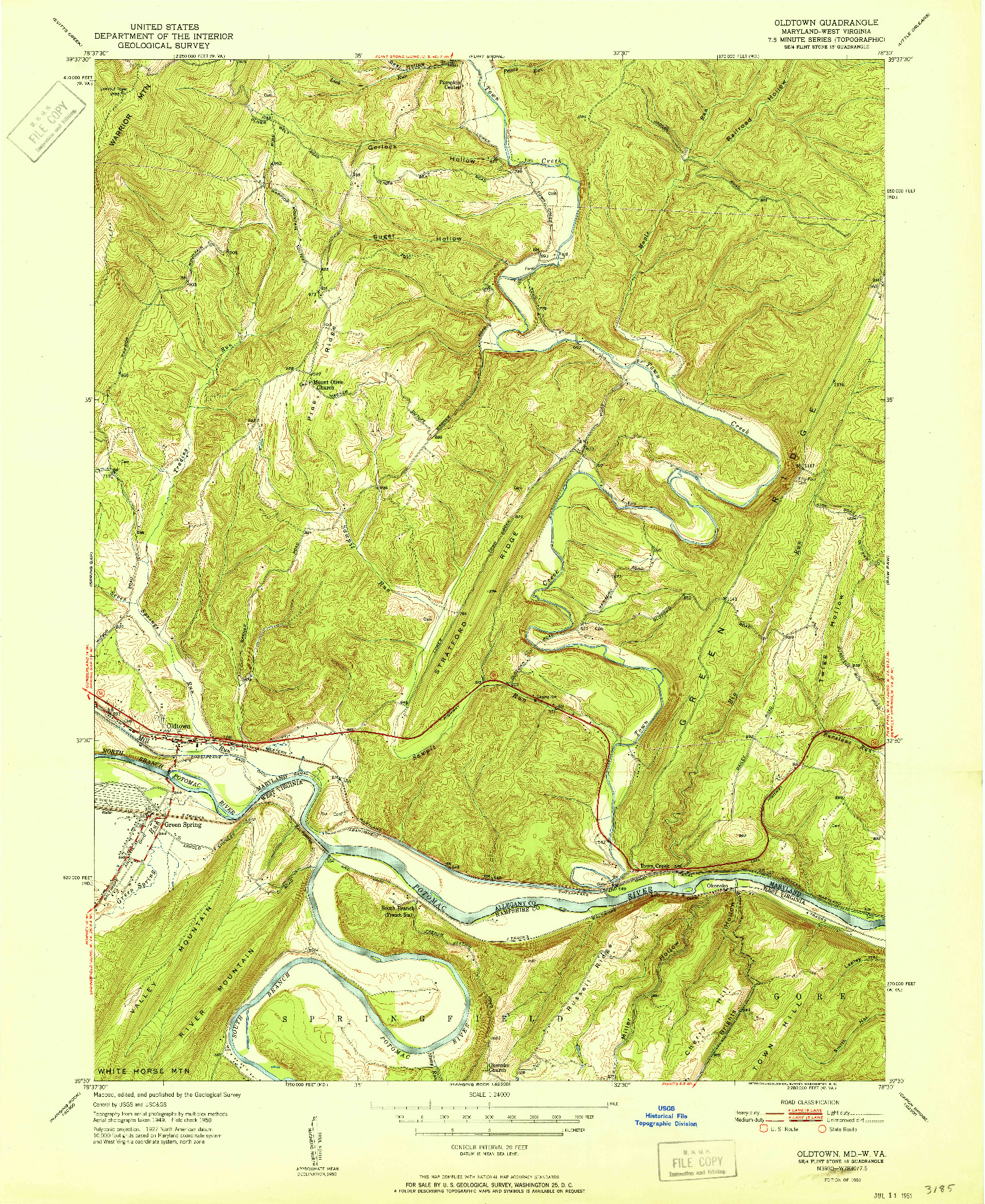 USGS 1:24000-SCALE QUADRANGLE FOR OLDTOWN, MD 1951