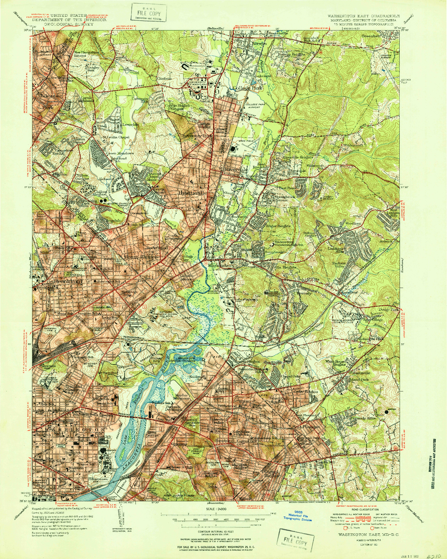 USGS 1:24000-SCALE QUADRANGLE FOR WASHINGTON EAST, MD 1951