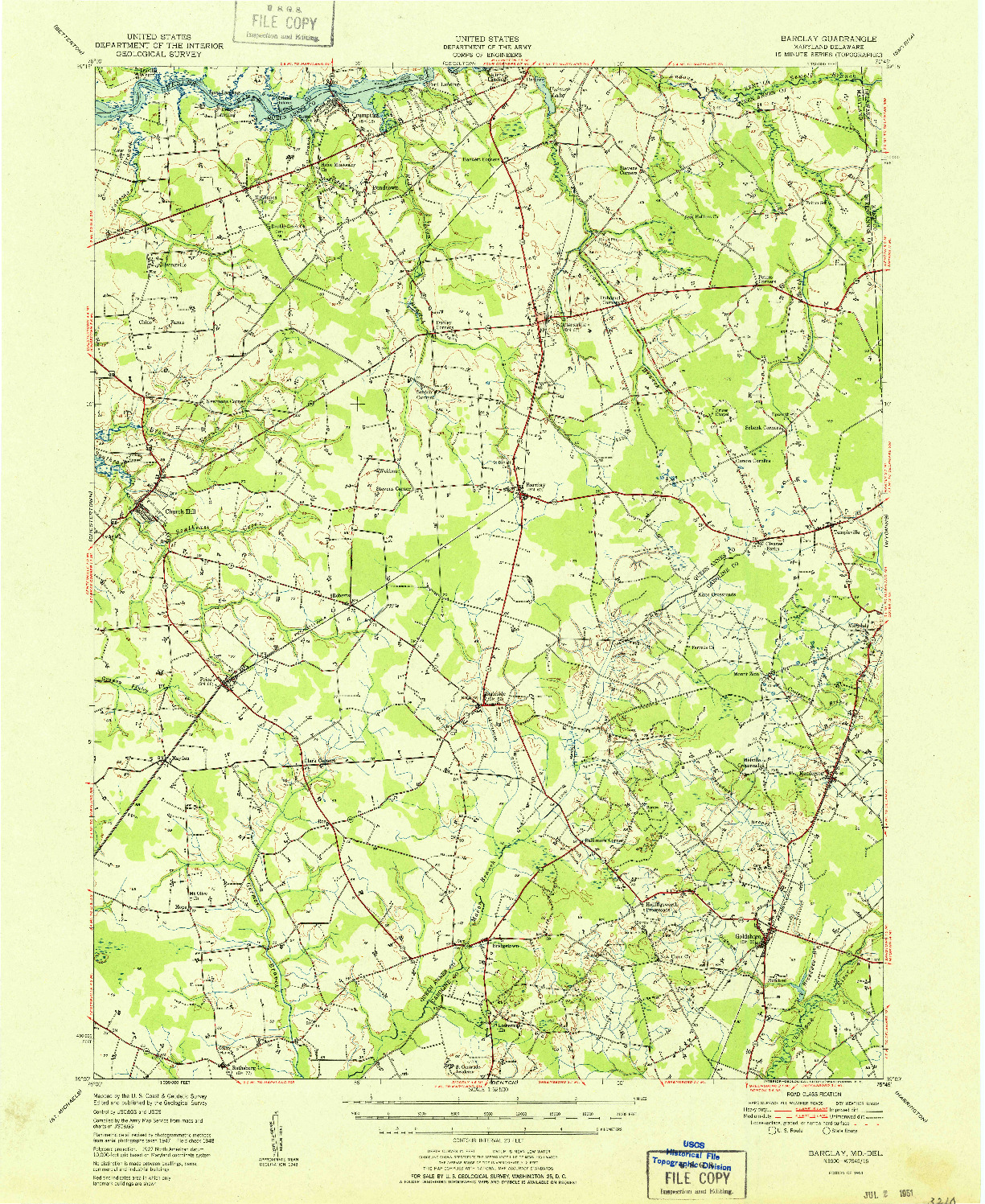 USGS 1:62500-SCALE QUADRANGLE FOR BARCLAY, MD 1951