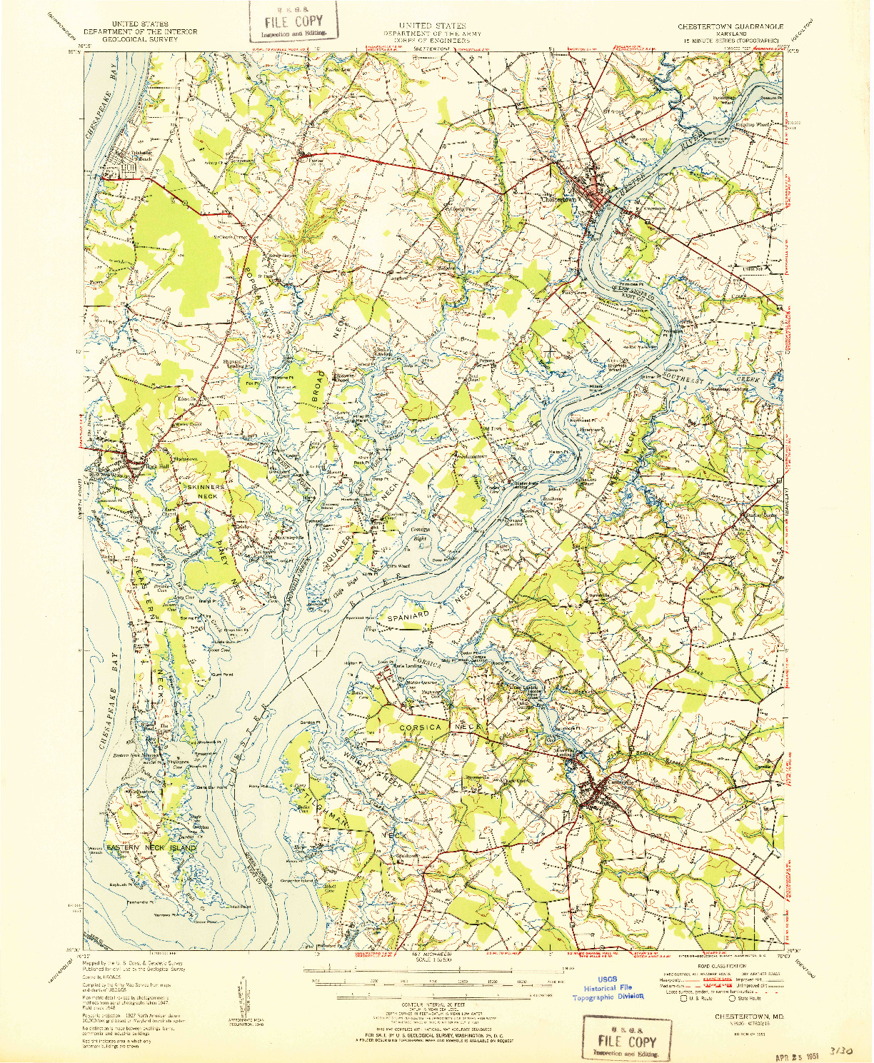 USGS 1:62500-SCALE QUADRANGLE FOR CHESTERTOWN, MD 1951