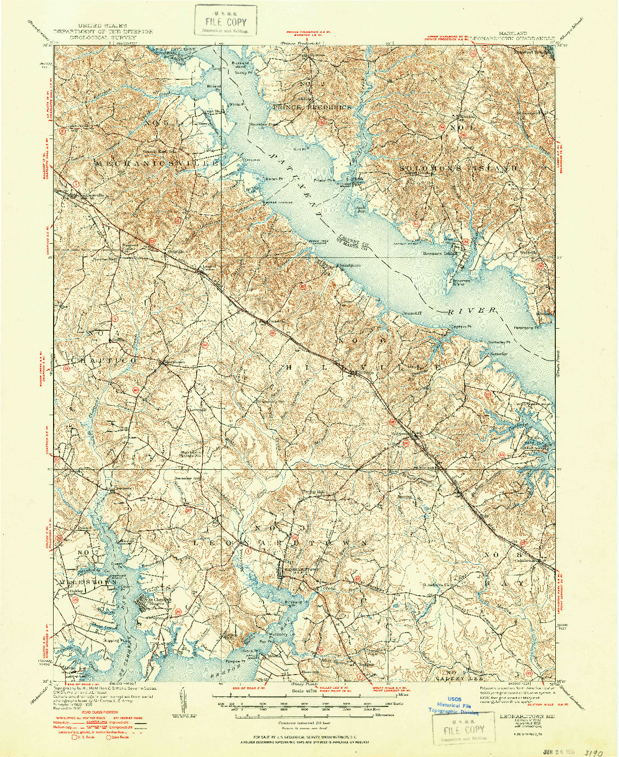 USGS 1:62500-SCALE QUADRANGLE FOR LEONARDTOWN, MD 1939