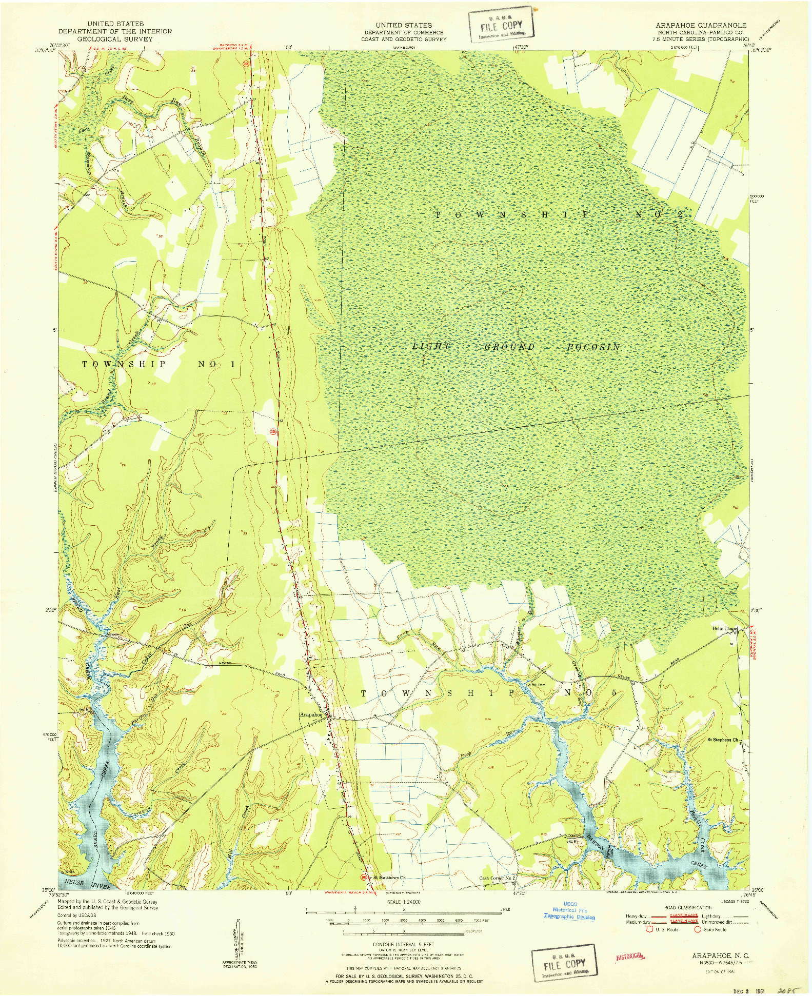 USGS 1:24000-SCALE QUADRANGLE FOR ARAPAHOE, NC 1951