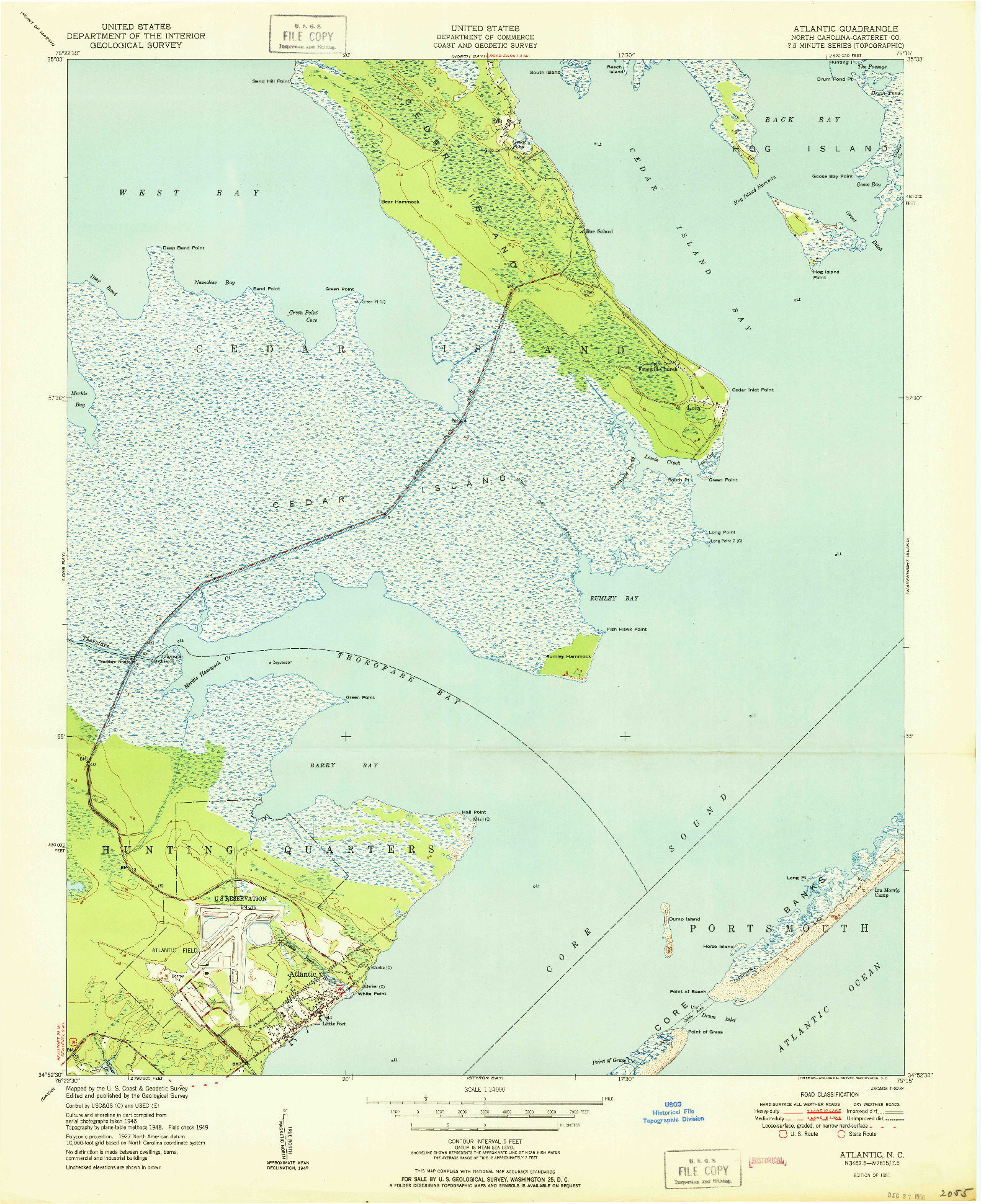 USGS 1:24000-SCALE QUADRANGLE FOR ATLANTIC, NC 1951