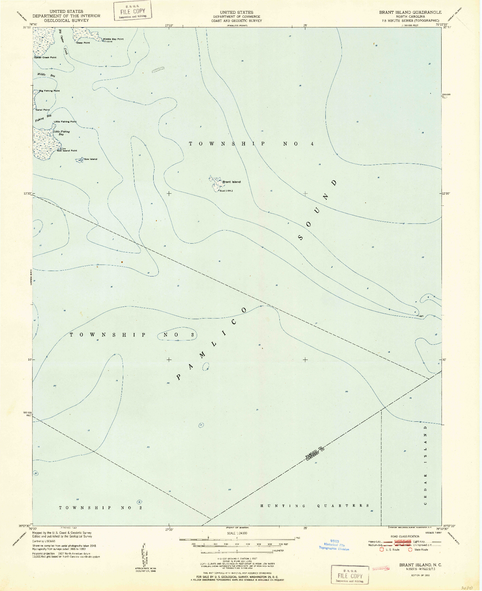 USGS 1:24000-SCALE QUADRANGLE FOR BRANT ISLAND, NC 1951