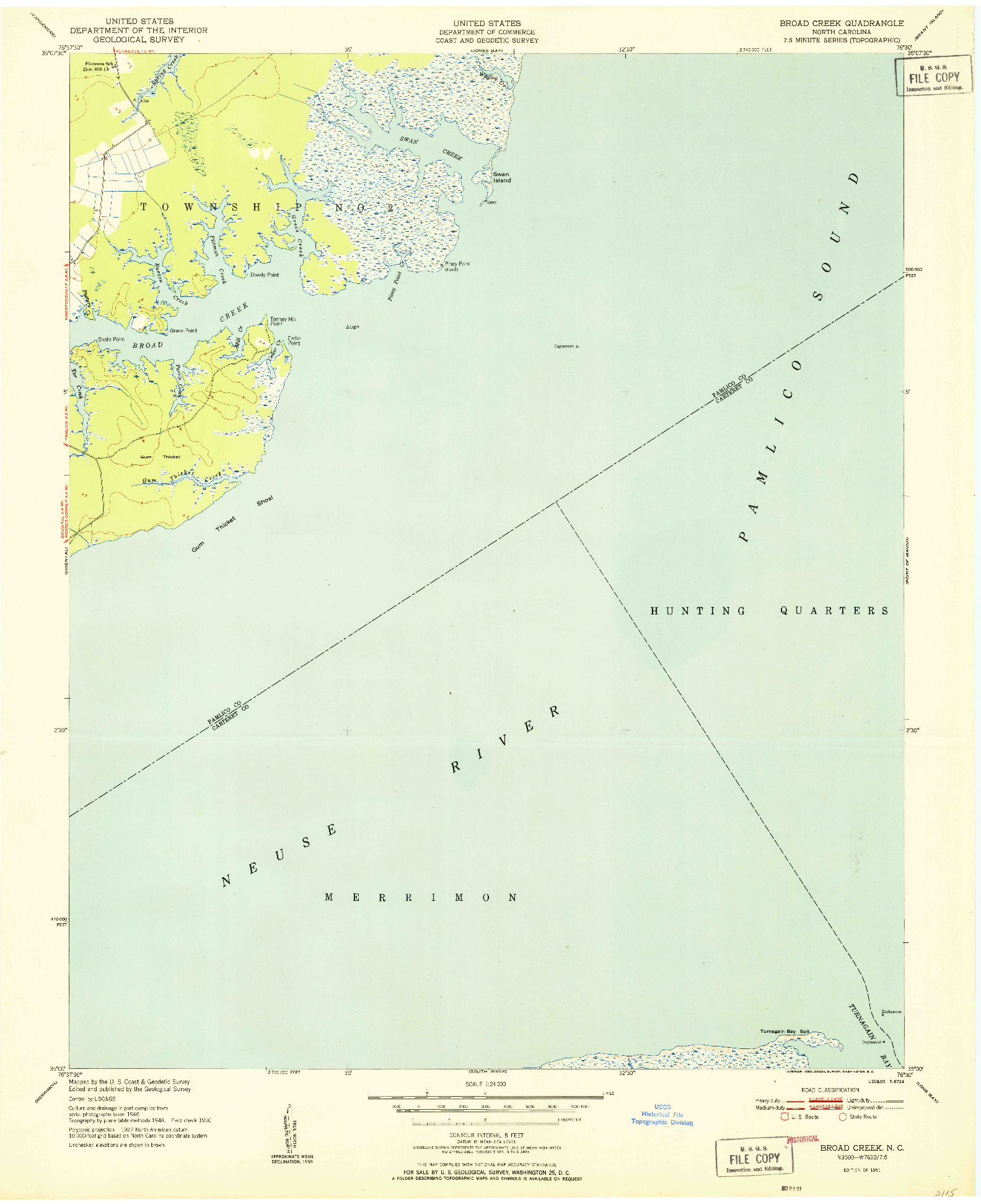 USGS 1:24000-SCALE QUADRANGLE FOR BROAD CREEK, NC 1951