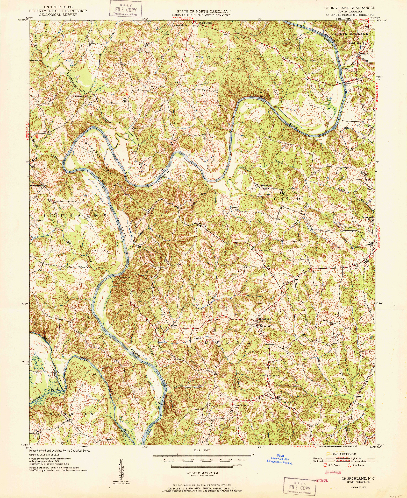 USGS 1:24000-SCALE QUADRANGLE FOR CHURCHLAND, NC 1951