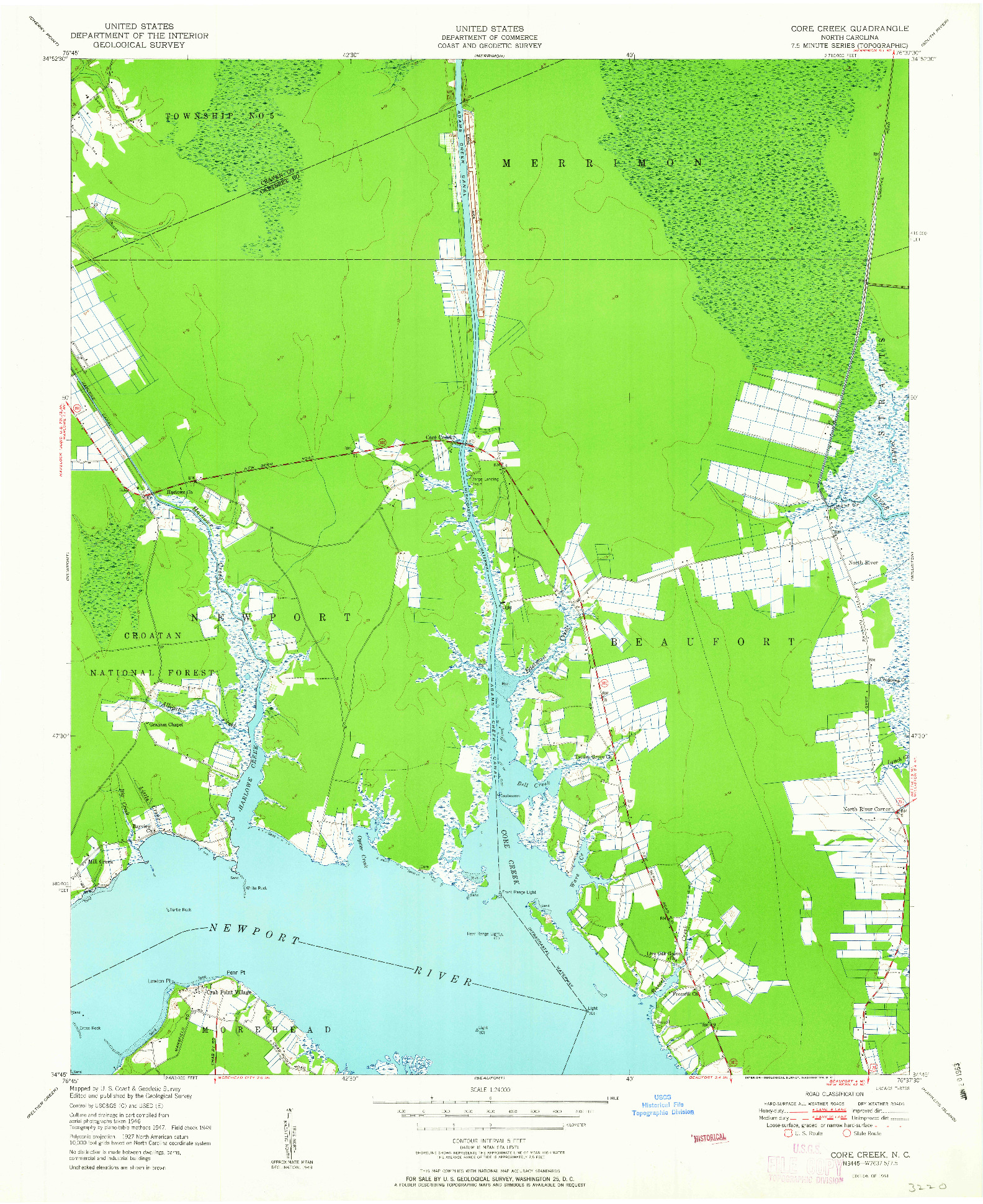 USGS 1:24000-SCALE QUADRANGLE FOR CORE CREEK, NC 1951