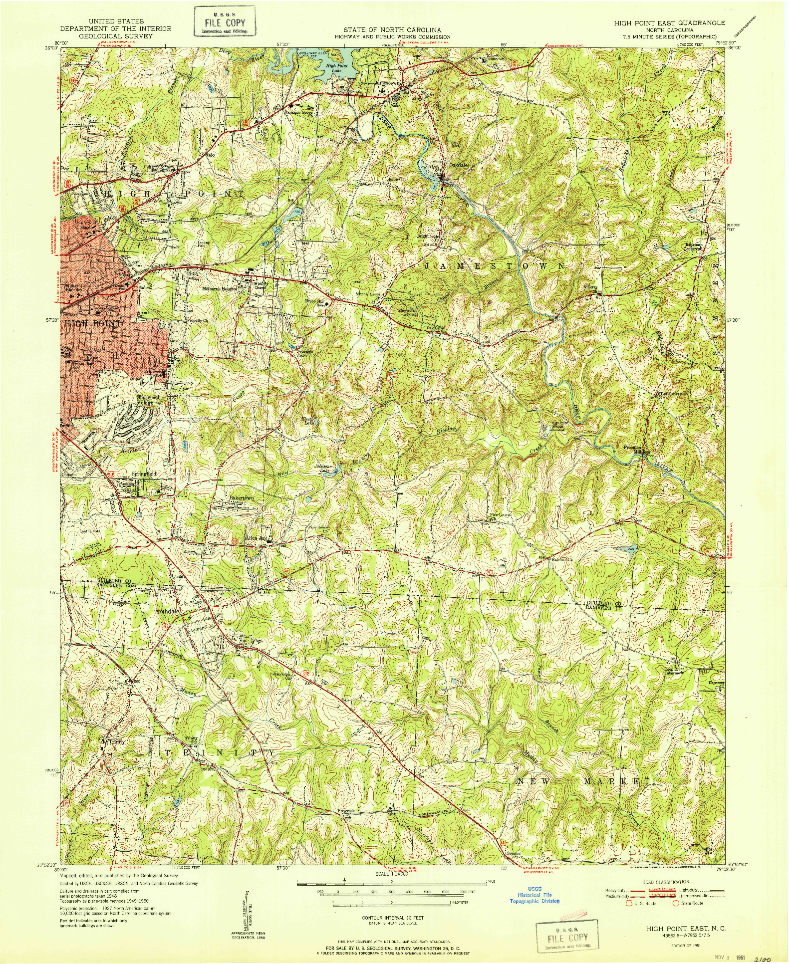 USGS 1:24000-SCALE QUADRANGLE FOR HIGH POINT EAST, NC 1951