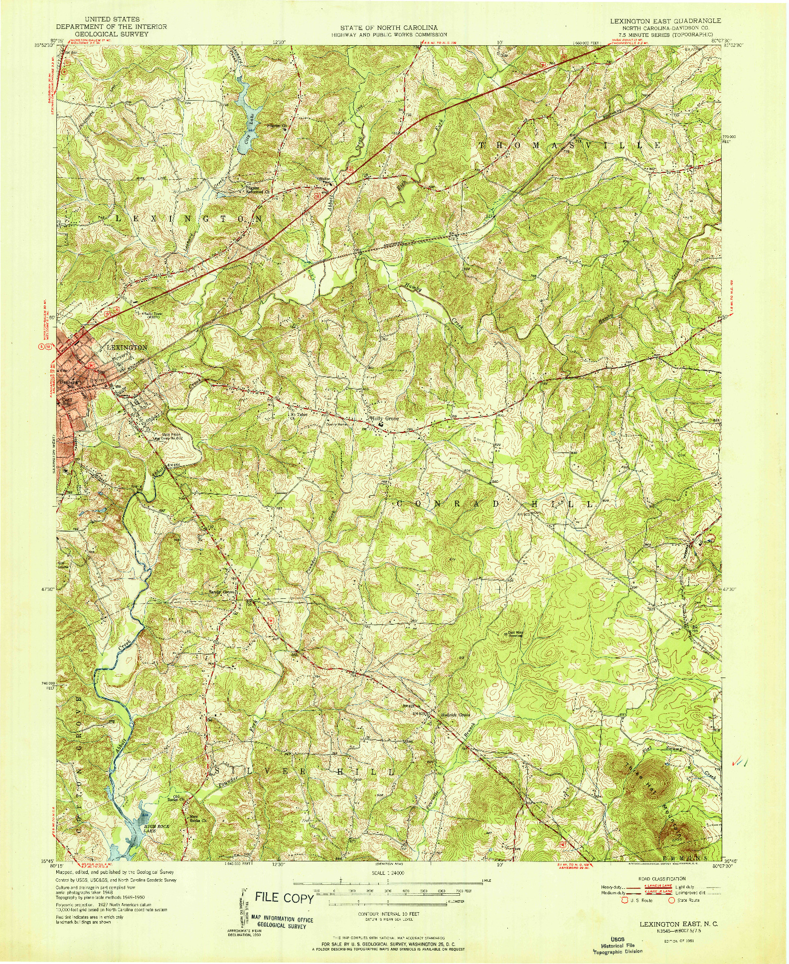 USGS 1:24000-SCALE QUADRANGLE FOR LEXINGTON EAST, NC 1951