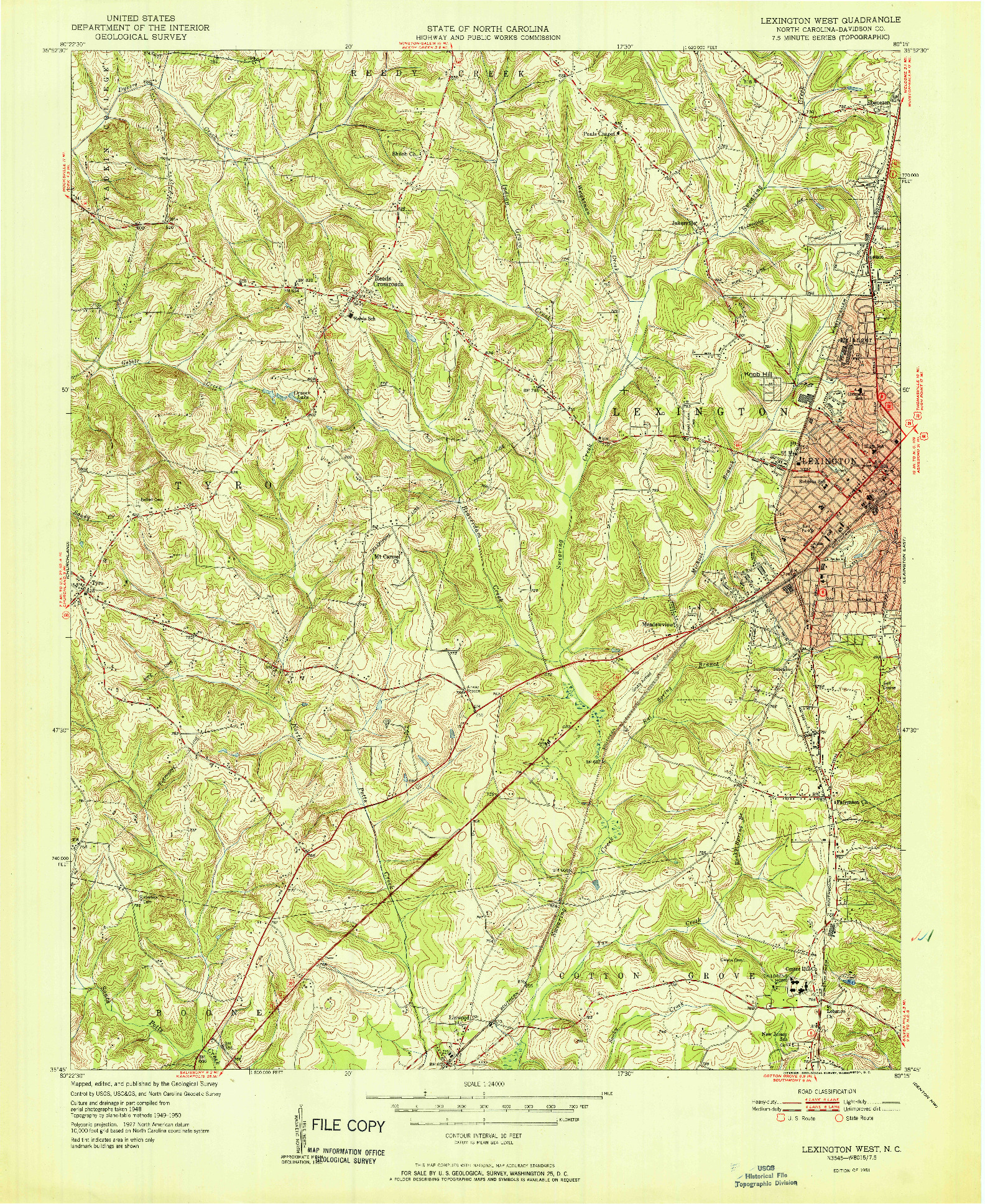 USGS 1:24000-SCALE QUADRANGLE FOR LEXINGTON WEST, NC 1951