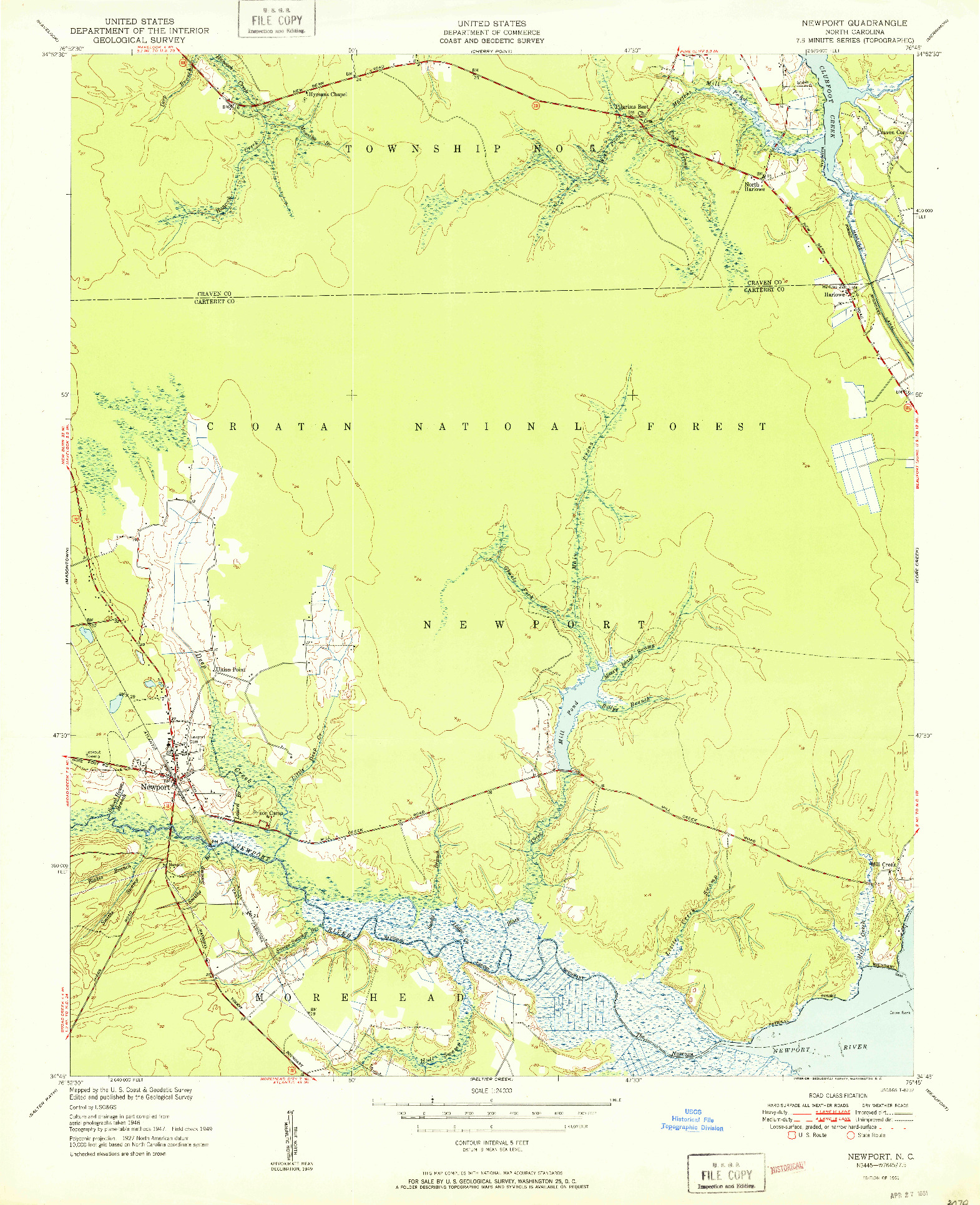 USGS 1:24000-SCALE QUADRANGLE FOR NEWPORT, NC 1951