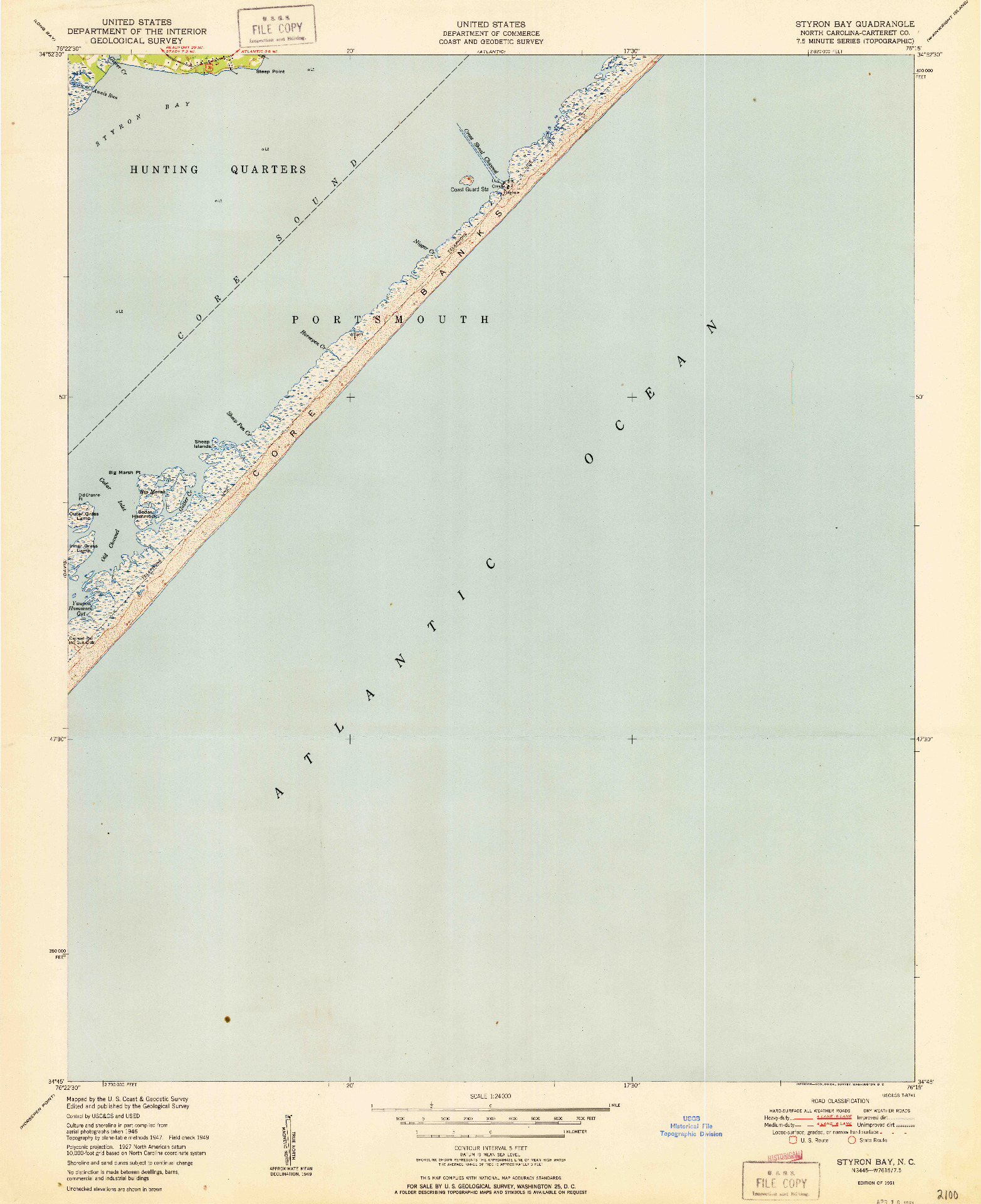 USGS 1:24000-SCALE QUADRANGLE FOR STYRON BAY, NC 1951