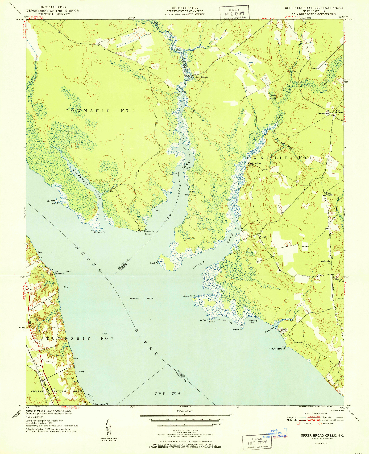 USGS 1:24000-SCALE QUADRANGLE FOR UPPER BROAD CREEK, NC 1951