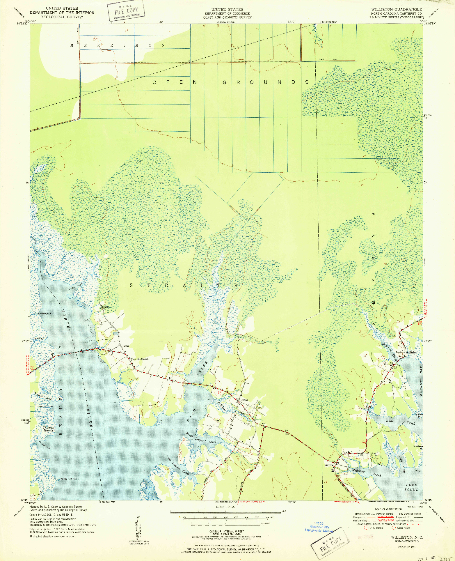 USGS 1:24000-SCALE QUADRANGLE FOR WILLISTON, NC 1951