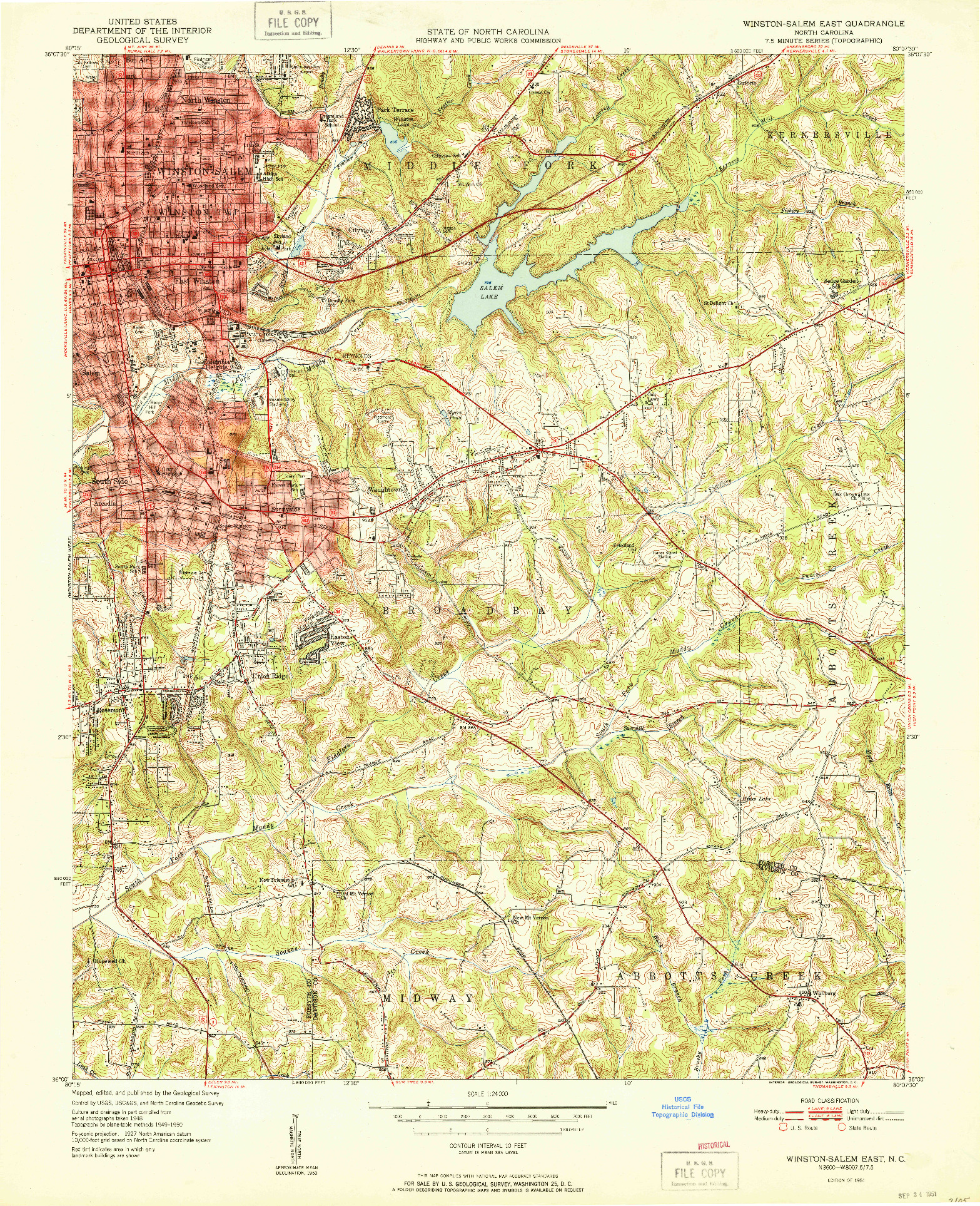 USGS 1:24000-SCALE QUADRANGLE FOR WINSTON-SALEM EAST, NC 1951