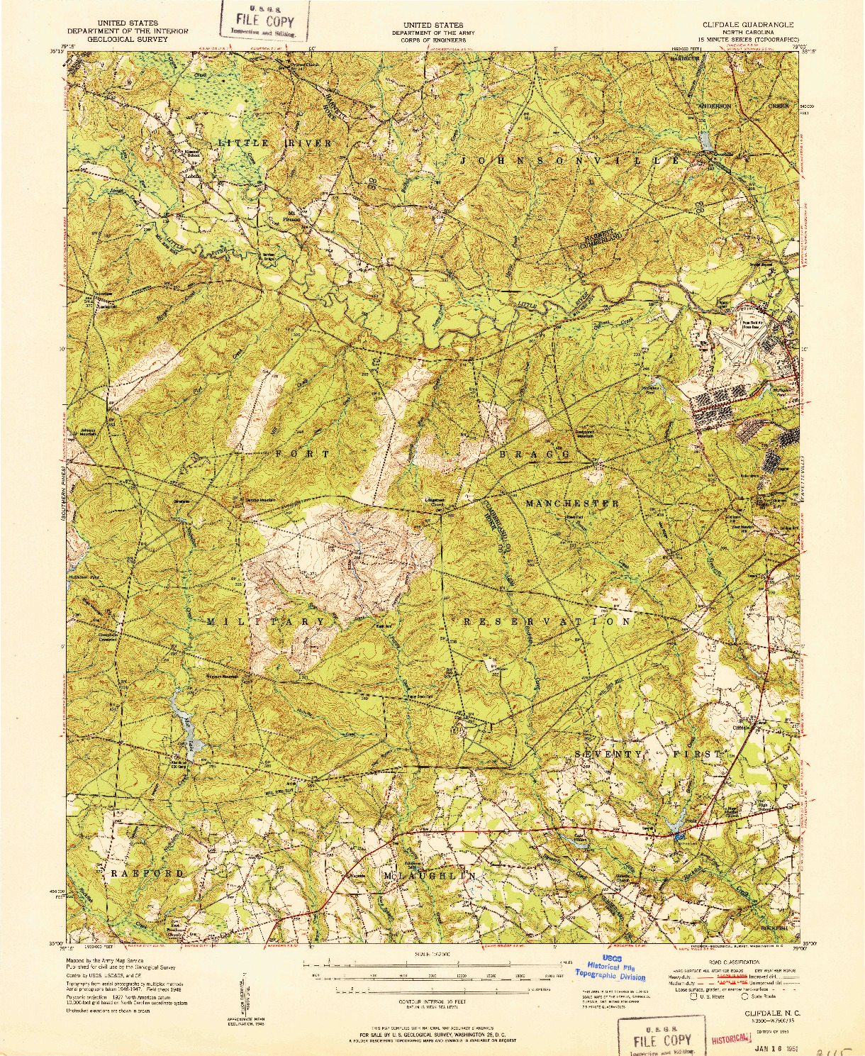 USGS 1:62500-SCALE QUADRANGLE FOR CLIFDALE, NC 1951