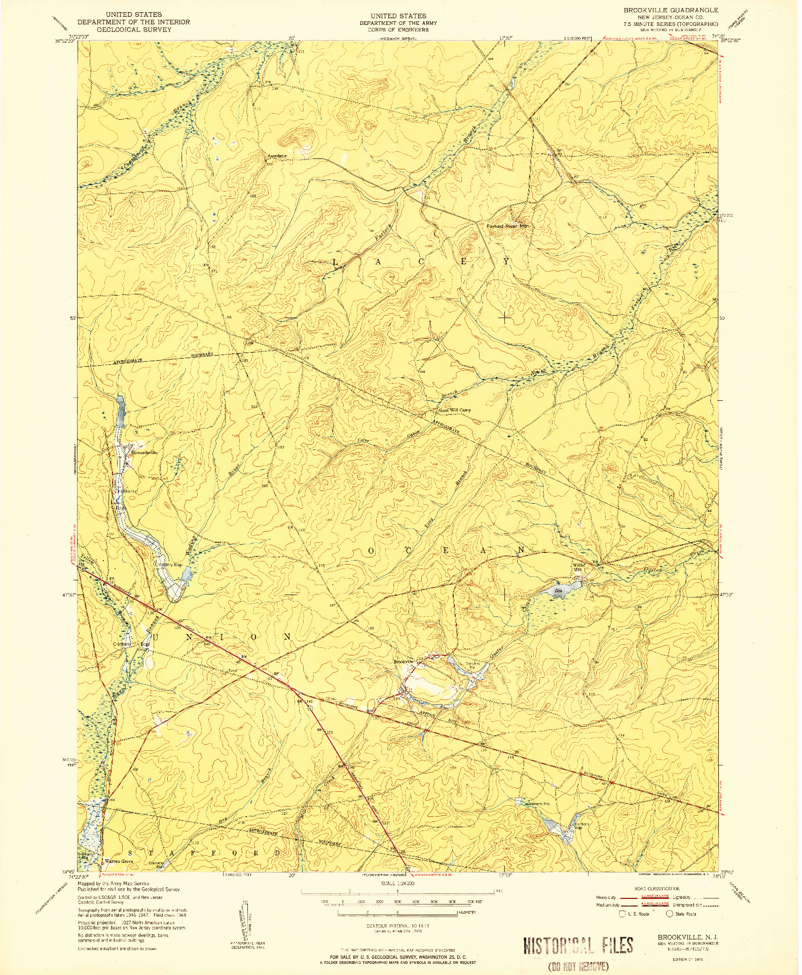 USGS 1:24000-SCALE QUADRANGLE FOR BROOKVILLE, NJ 1951