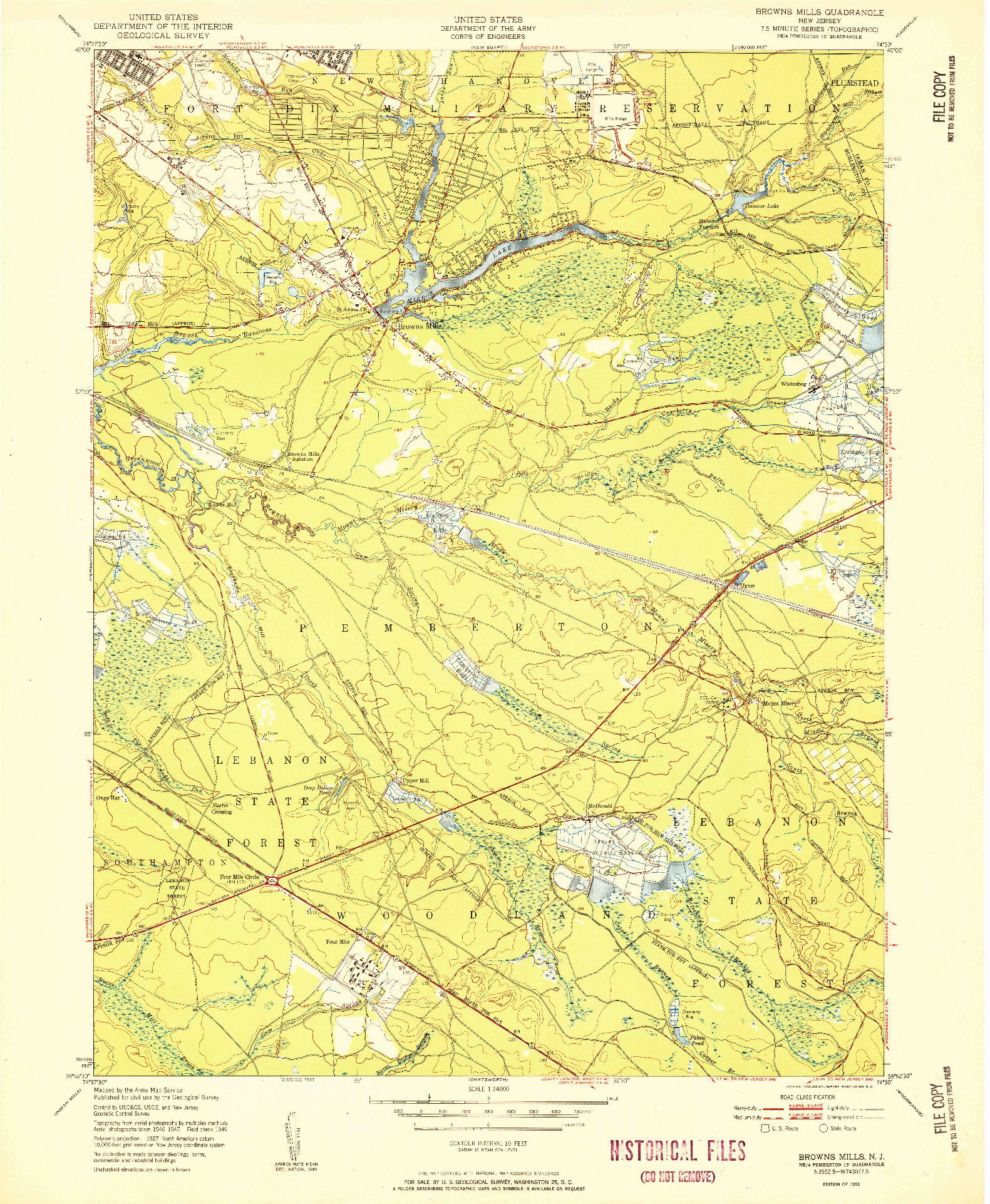 USGS 1:24000-SCALE QUADRANGLE FOR BROWNS MILLS, NJ 1951