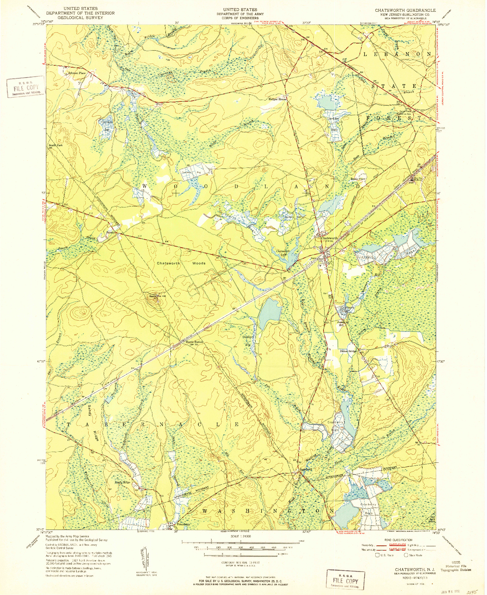 USGS 1:24000-SCALE QUADRANGLE FOR CHATSWORTH, NJ 1951