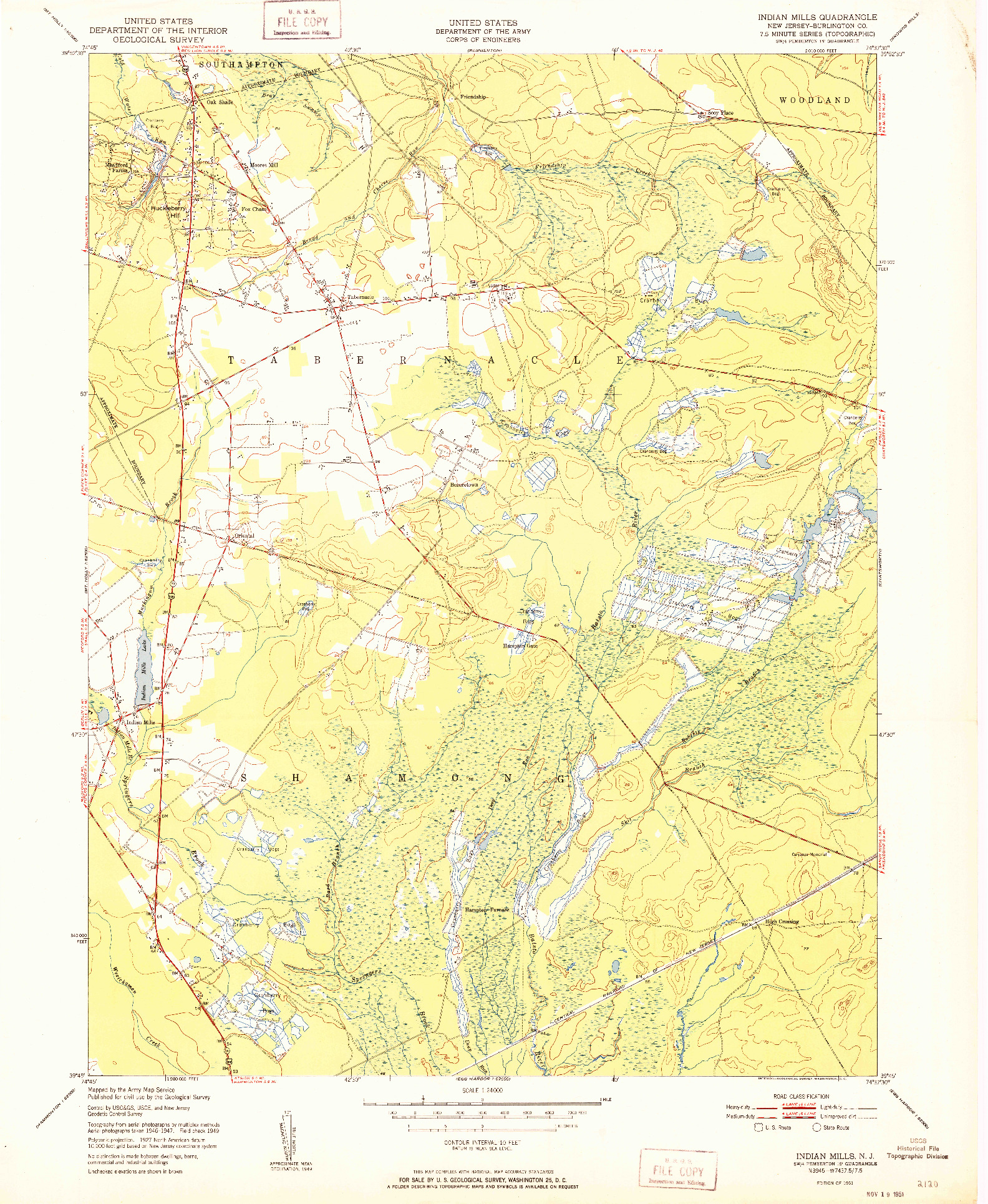 USGS 1:24000-SCALE QUADRANGLE FOR INDIAN MILLS, NJ 1951