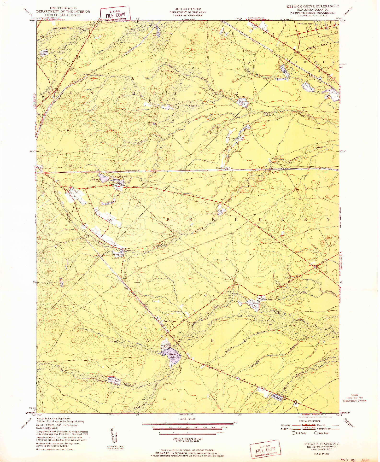 USGS 1:24000-SCALE QUADRANGLE FOR KESWICK GROVE, NJ 1951