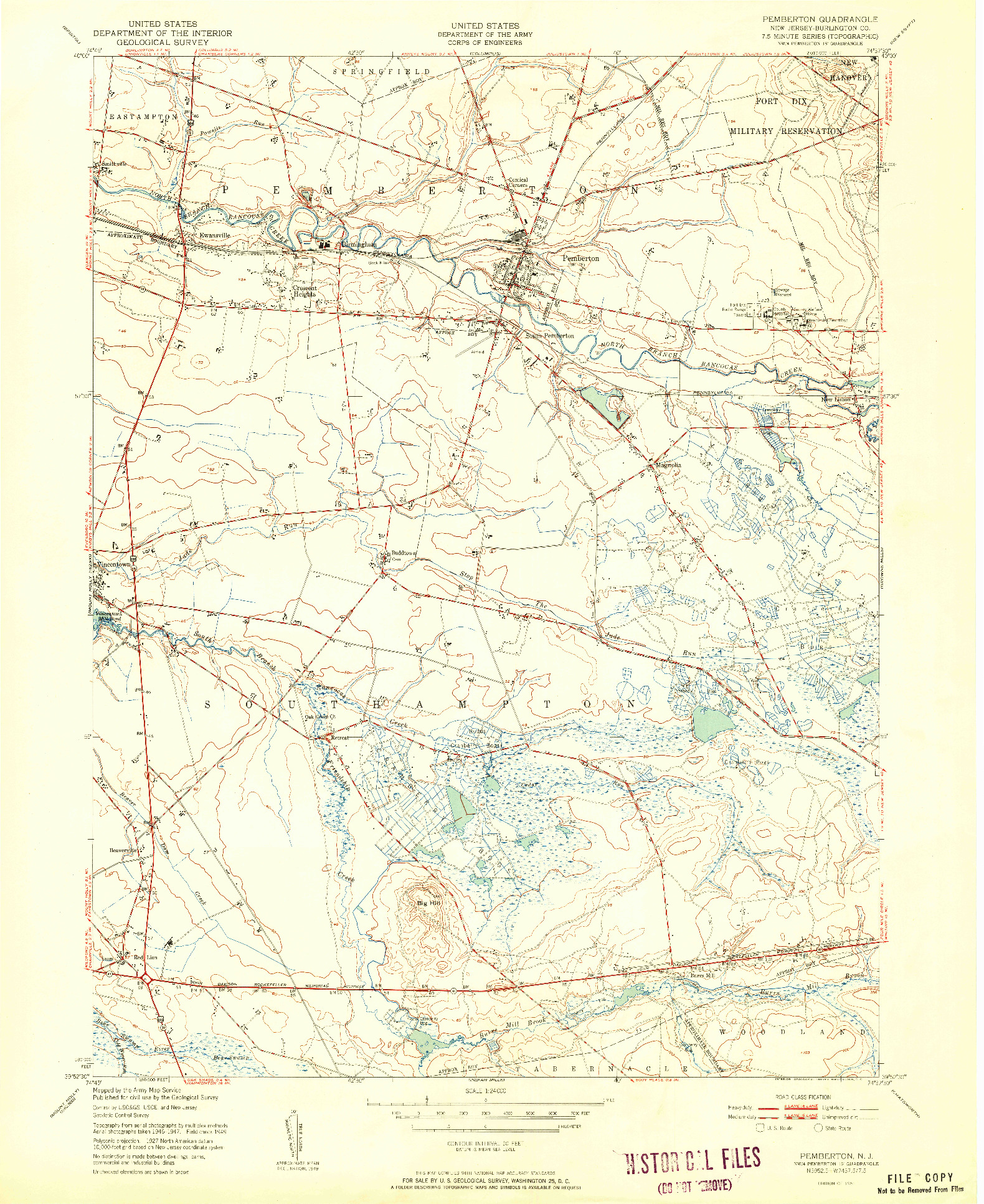 USGS 1:24000-SCALE QUADRANGLE FOR PEMBERTON, NJ 1951