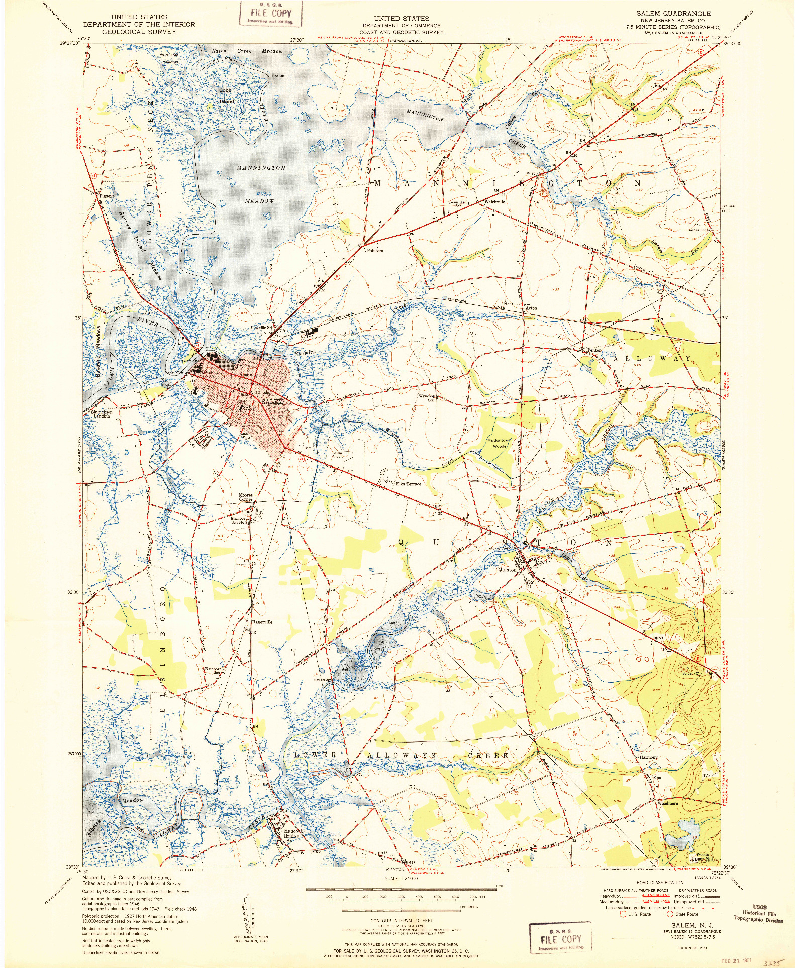 USGS 1:24000-SCALE QUADRANGLE FOR SALEM, NJ 1951