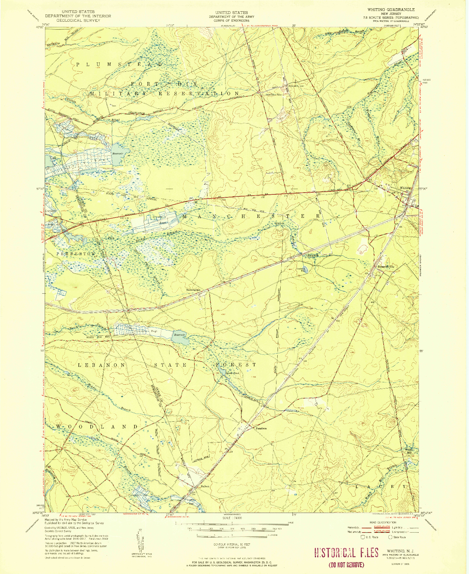USGS 1:24000-SCALE QUADRANGLE FOR WHITING, NJ 1951