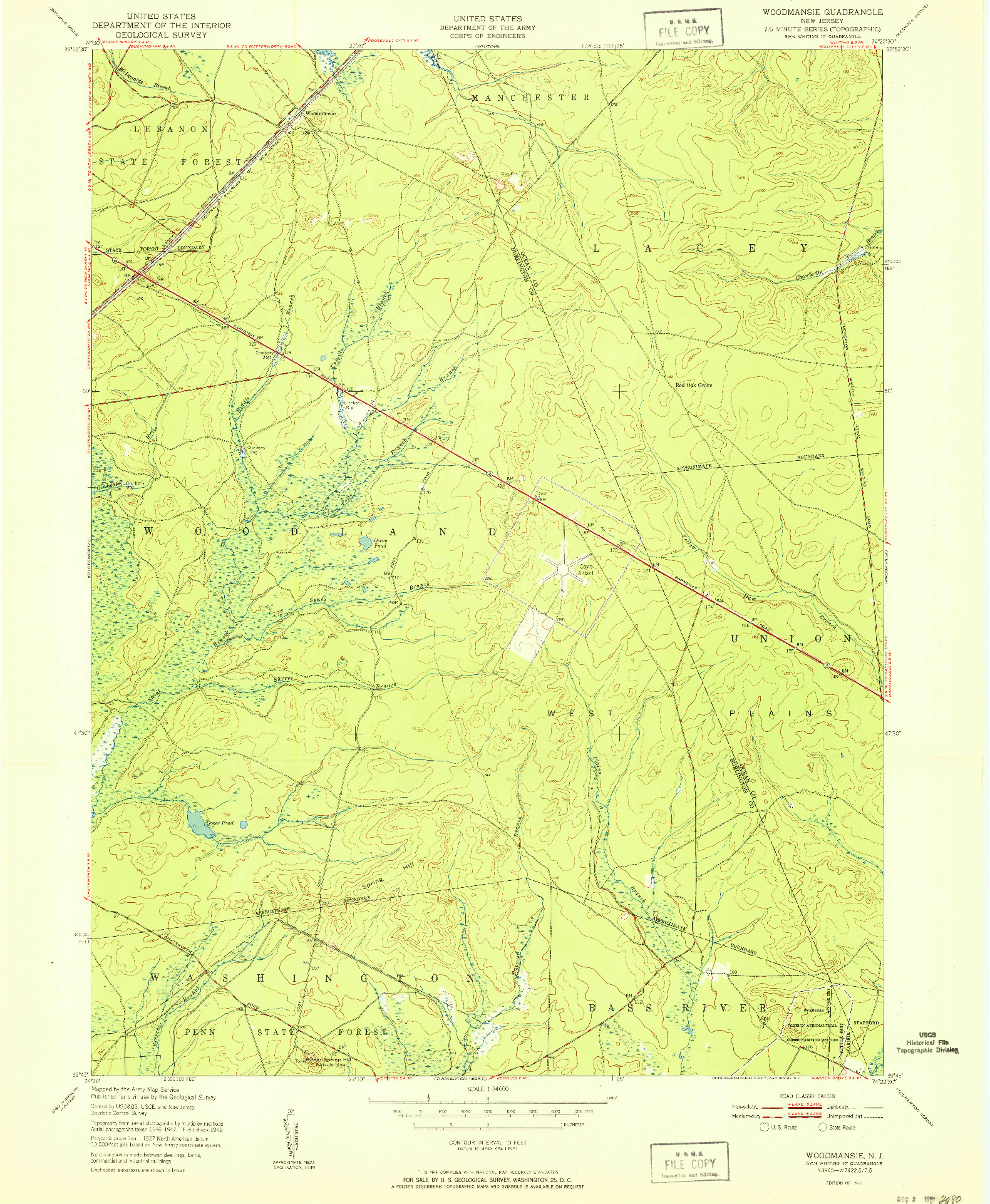 USGS 1:24000-SCALE QUADRANGLE FOR WOODMANSIE, NJ 1951