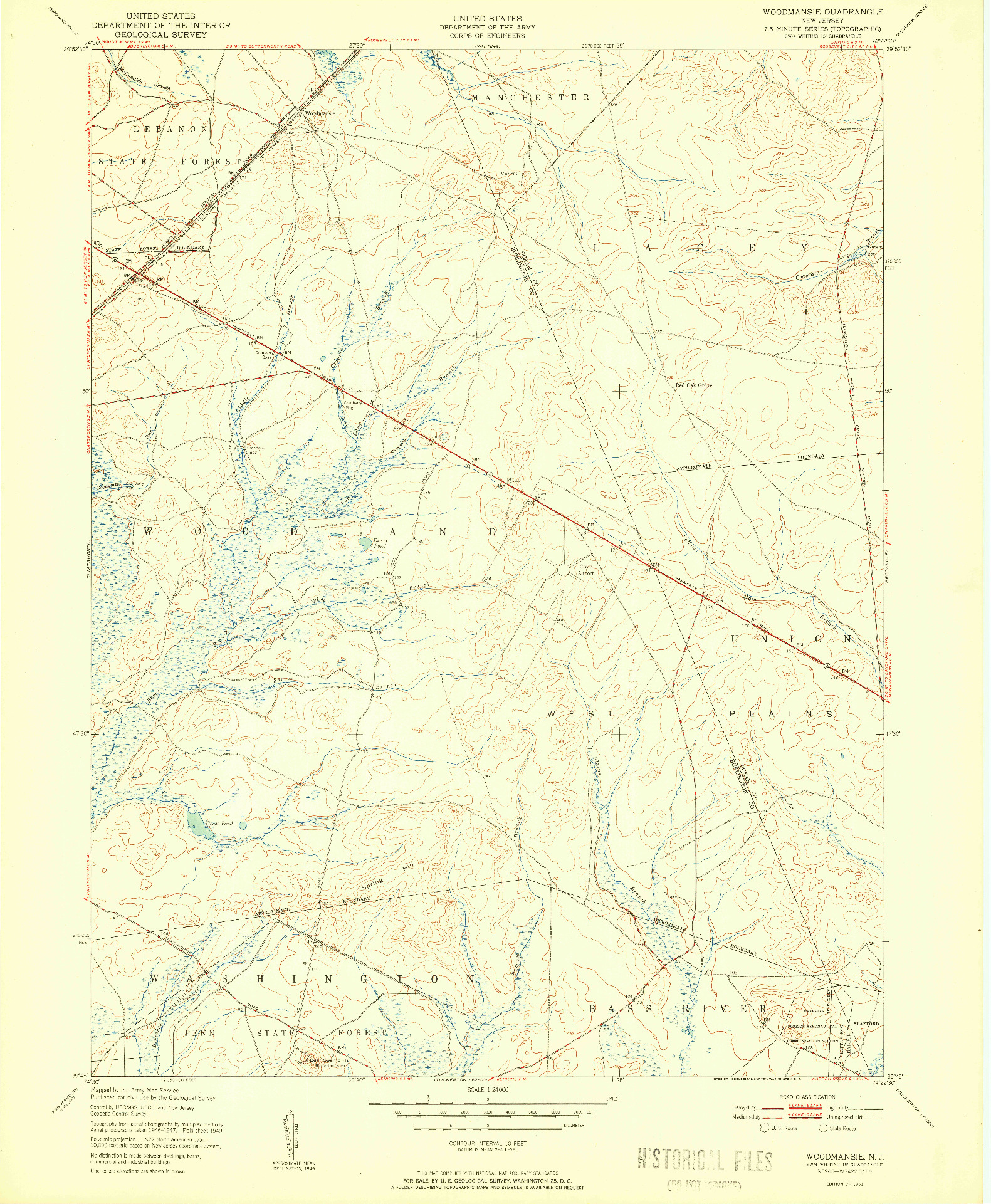 USGS 1:24000-SCALE QUADRANGLE FOR WOODMANSIE, NJ 1951