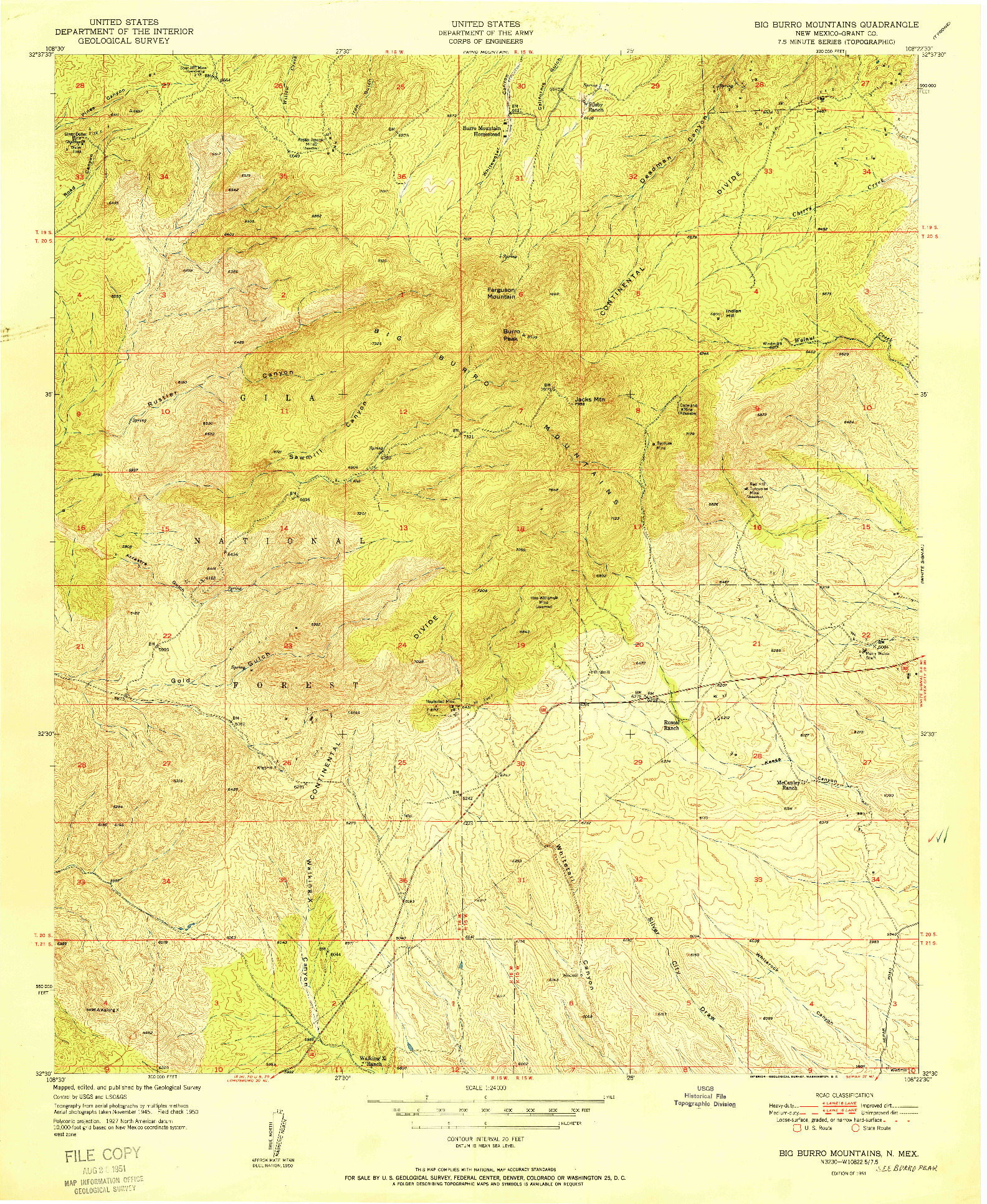 USGS 1:24000-SCALE QUADRANGLE FOR BIG BURRO MOUNTAINS, NM 1951