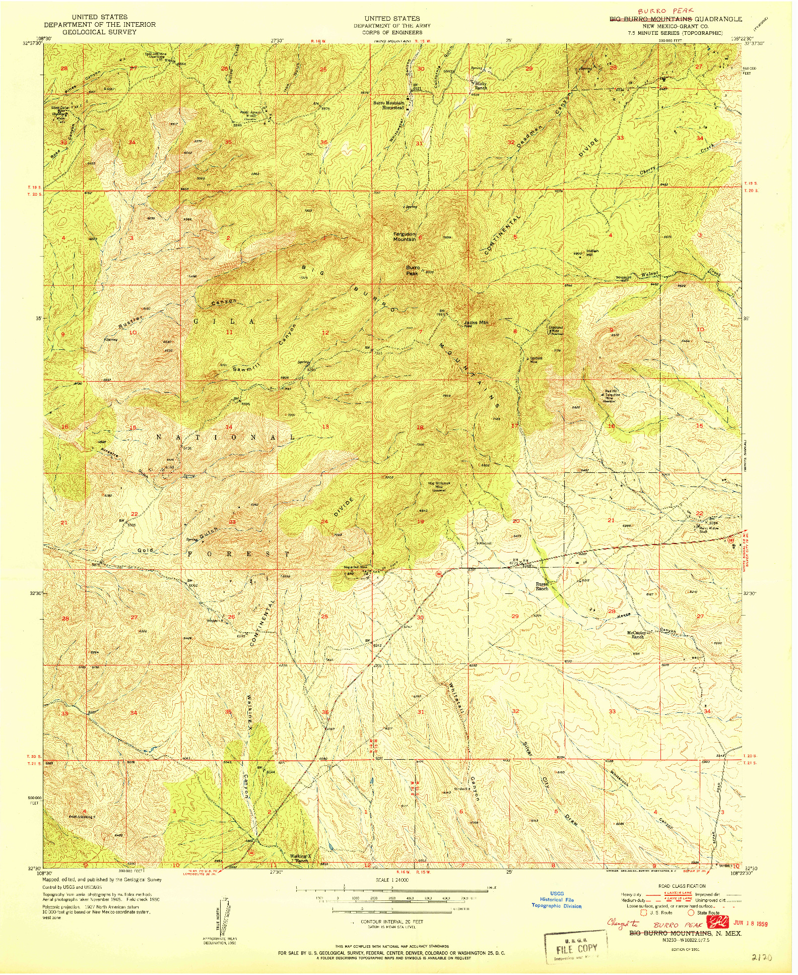 USGS 1:24000-SCALE QUADRANGLE FOR BURRO PEAK, NM 1951