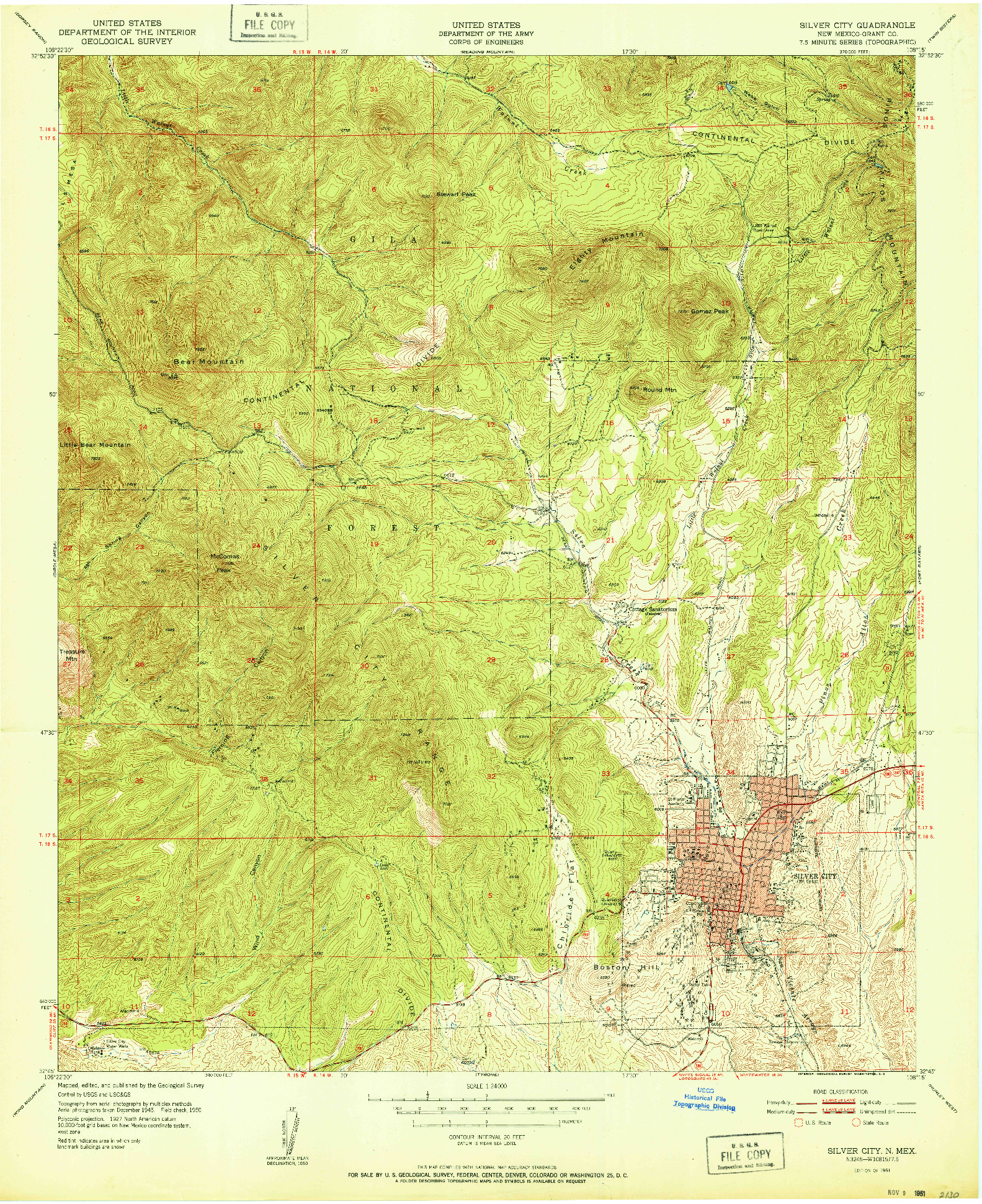 USGS 1:24000-SCALE QUADRANGLE FOR SILVER CITY, NM 1951