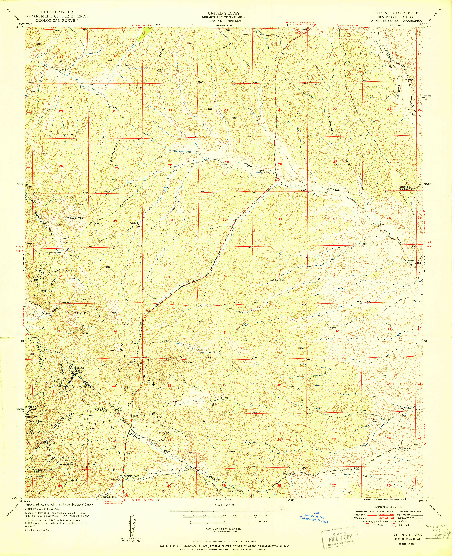USGS 1:24000-SCALE QUADRANGLE FOR TYRONE, NM 1951