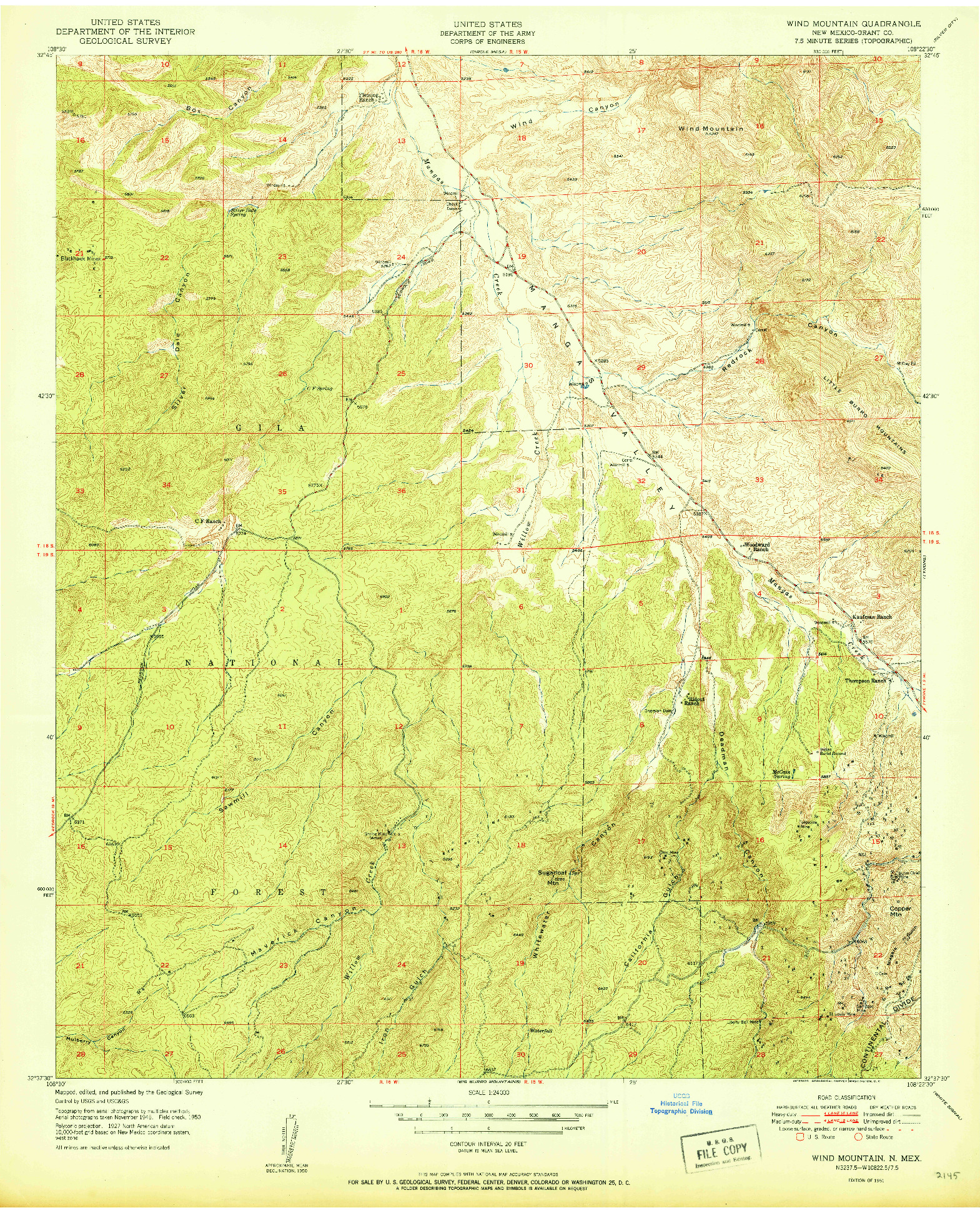 USGS 1:24000-SCALE QUADRANGLE FOR WIND MOUNTAIN, NM 1951