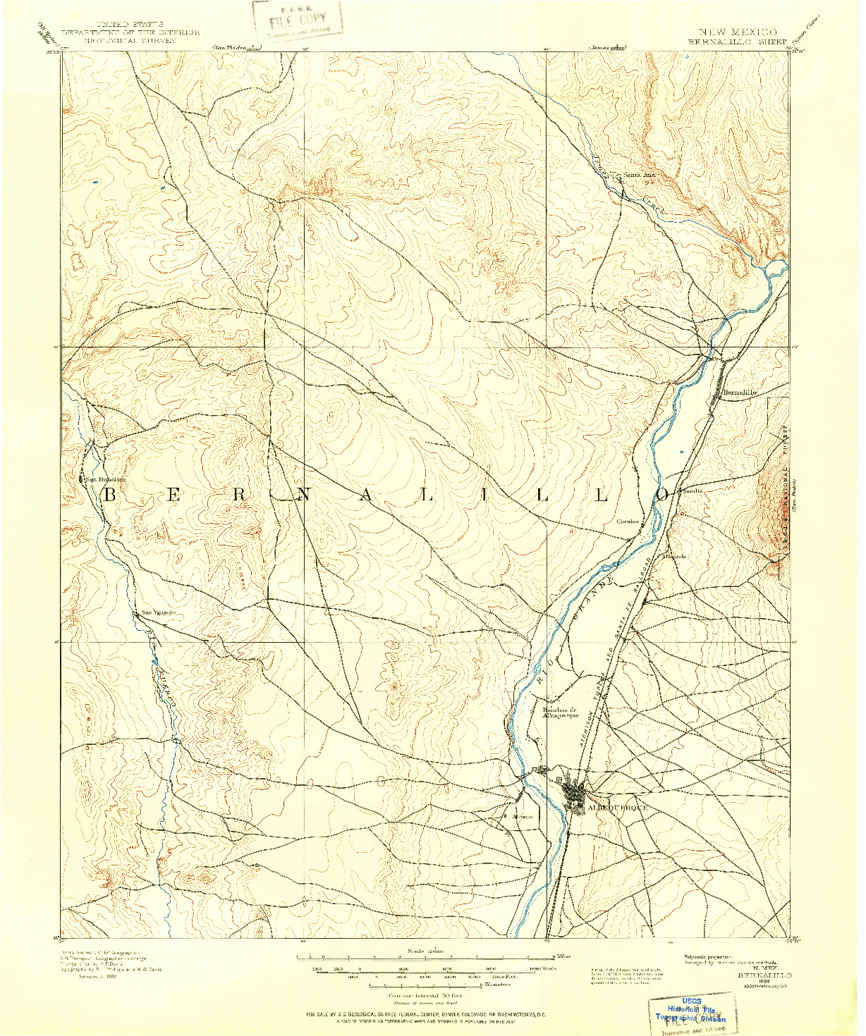 USGS 1:125000-SCALE QUADRANGLE FOR BERNALILLO, NM 1888