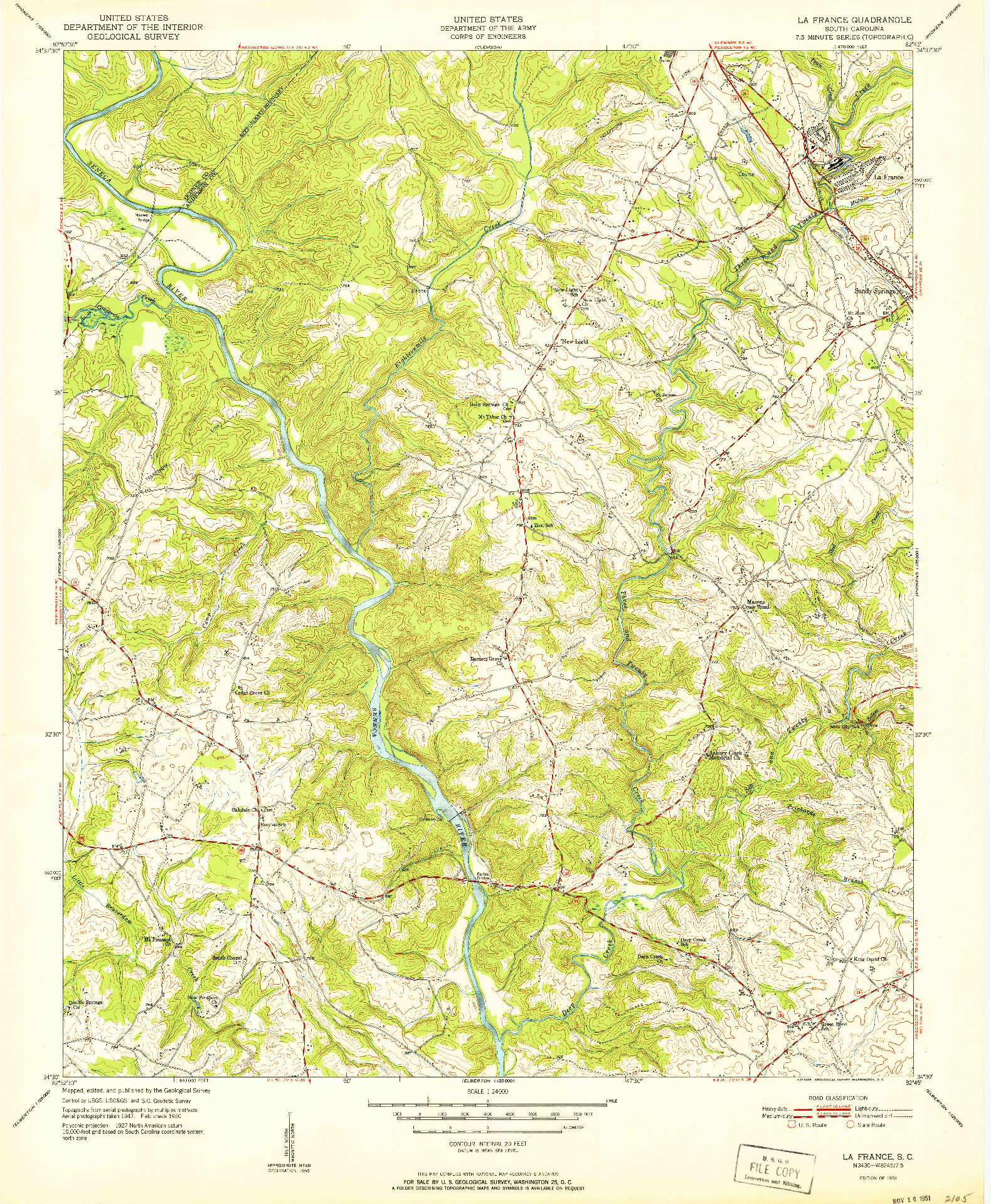 USGS 1:24000-SCALE QUADRANGLE FOR LA FRANCE, SC 1951