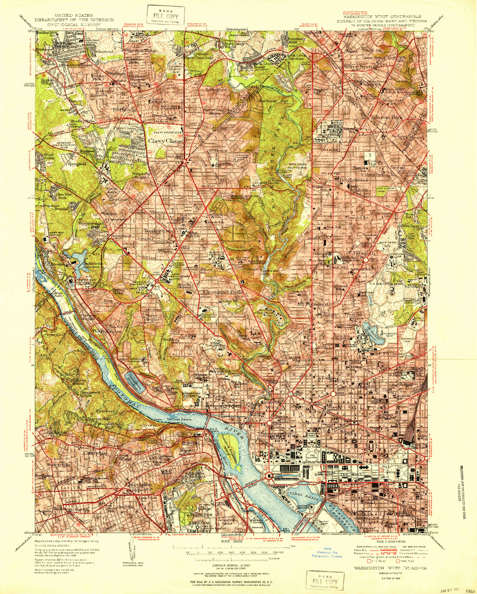USGS 1:24000-SCALE QUADRANGLE FOR WASHINGTON WEST, DC 1951