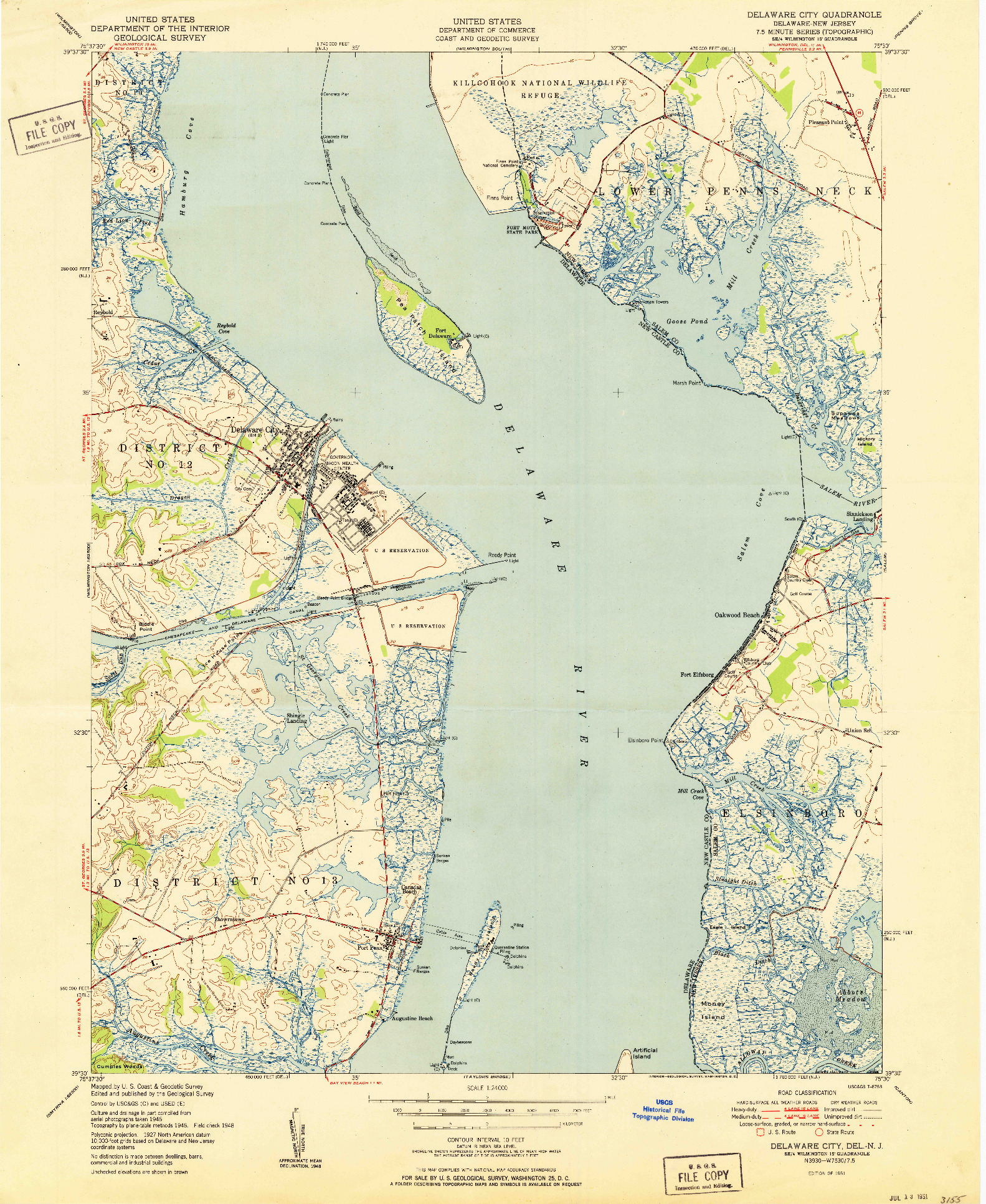 USGS 1:24000-SCALE QUADRANGLE FOR DELAWARE CITY, DE 1951