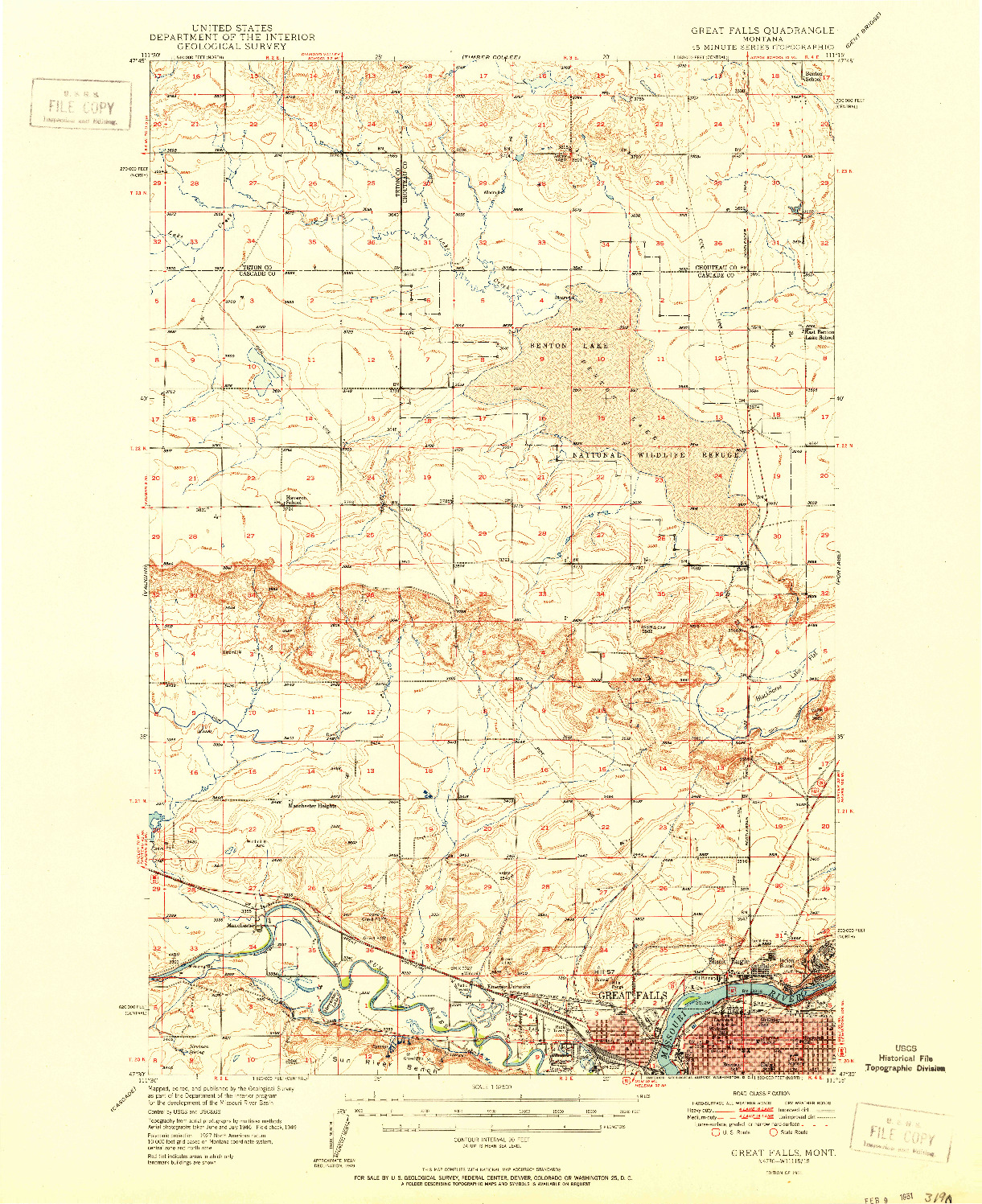 USGS 1:62500-SCALE QUADRANGLE FOR GREAT FALLS, MT 1951