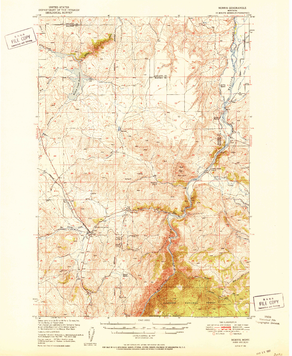 USGS 1:62500-SCALE QUADRANGLE FOR NORRIS, MT 1951