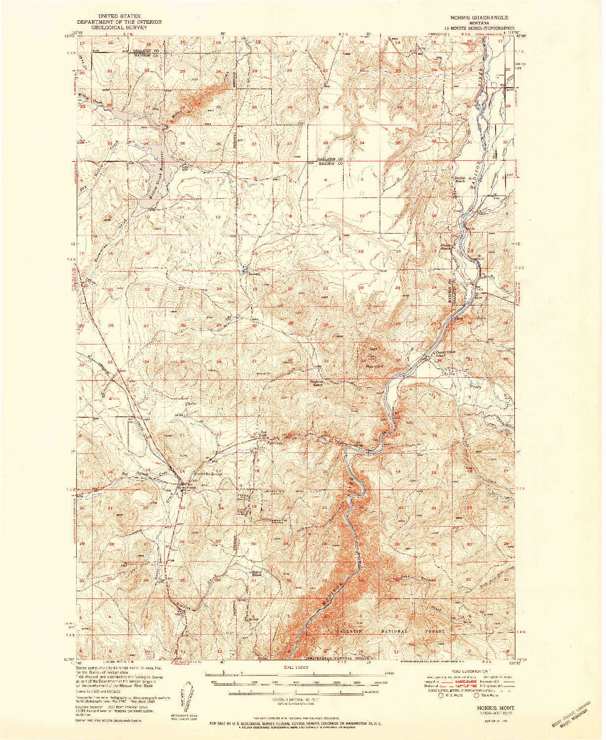 USGS 1:62500-SCALE QUADRANGLE FOR NORRIS, MT 1951