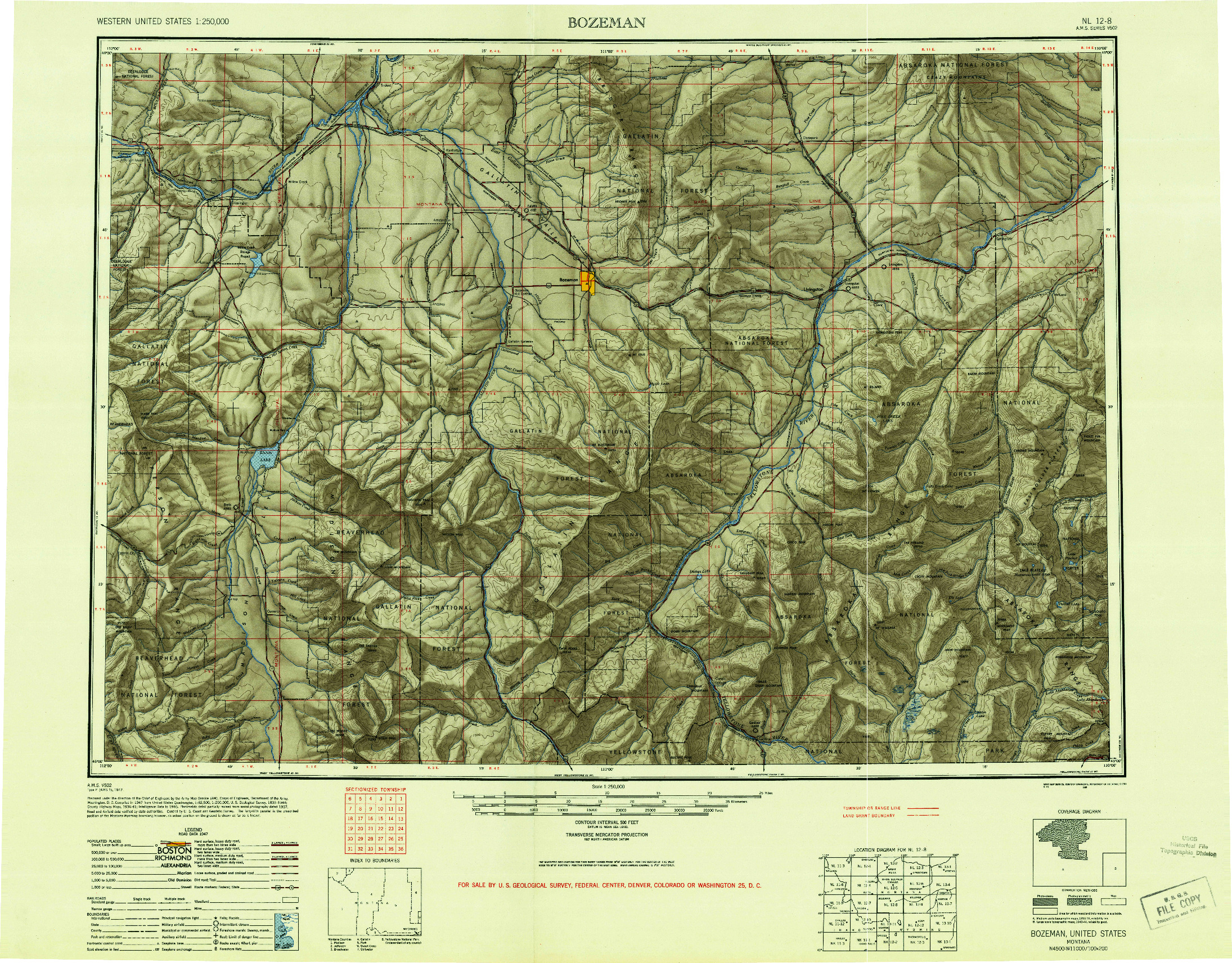 USGS 1:250000-SCALE QUADRANGLE FOR BOZEMAN, MT 1948