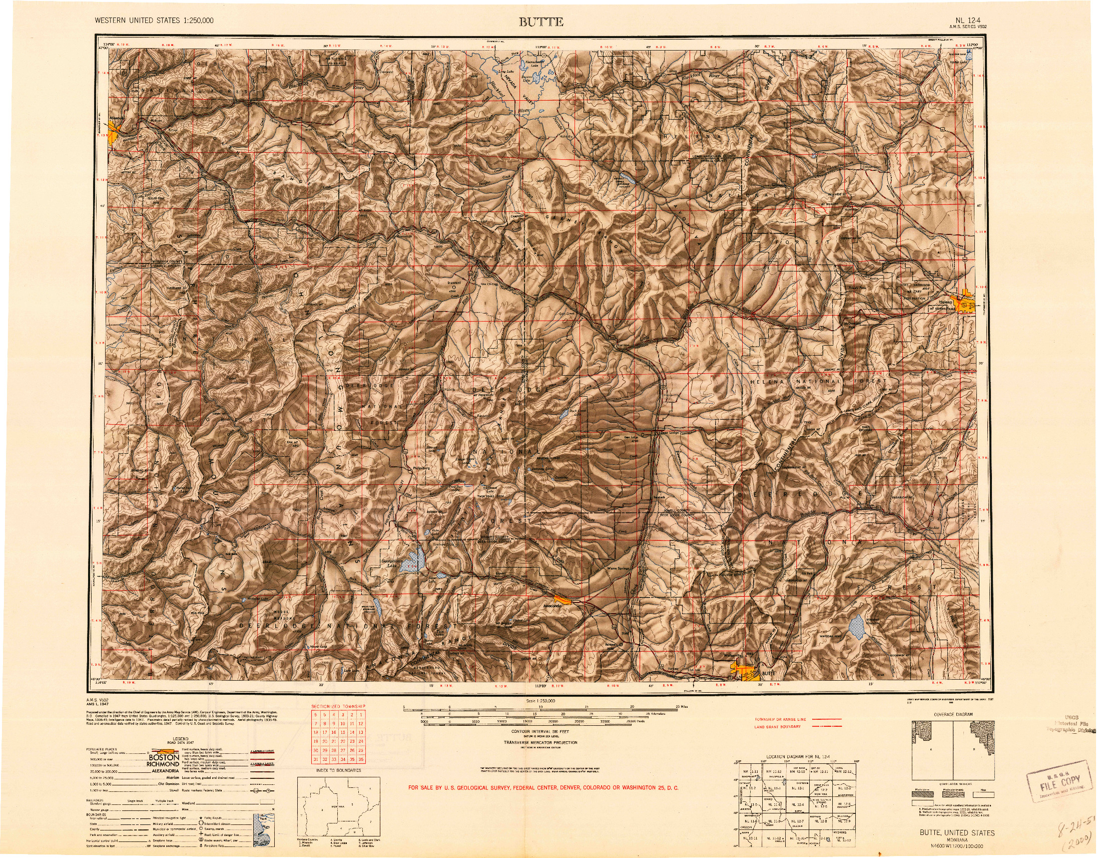 USGS 1:250000-SCALE QUADRANGLE FOR BUTTE, MT 1947