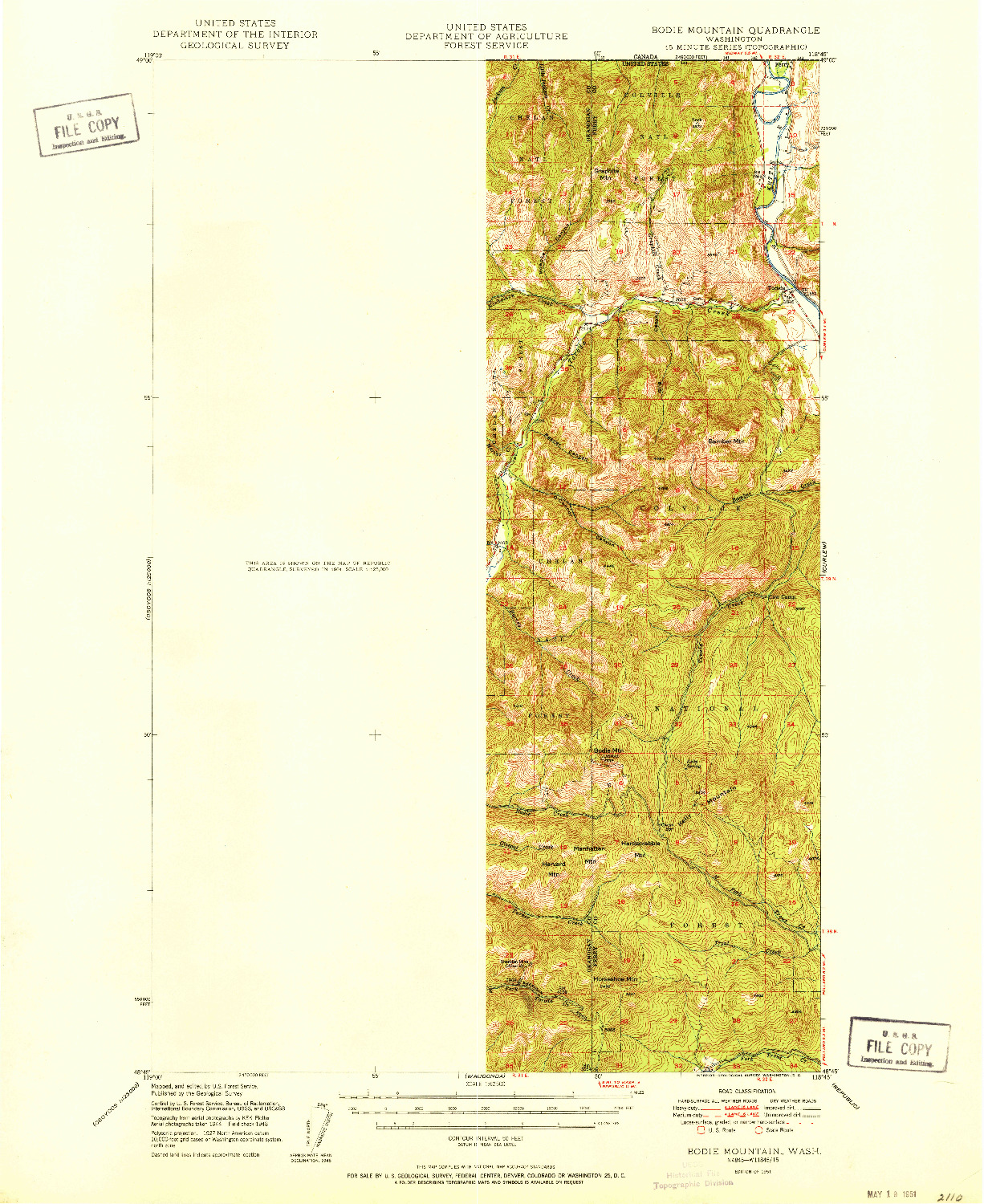 USGS 1:62500-SCALE QUADRANGLE FOR BODIE MOUNTAIN, WA 1951