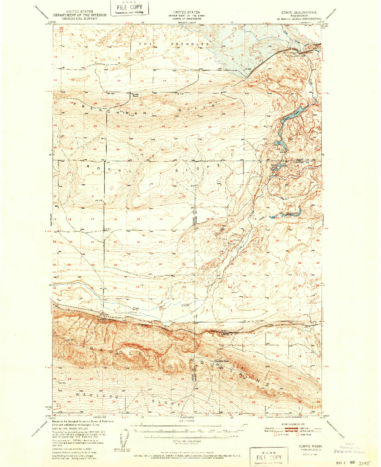 USGS 1:62500-SCALE QUADRANGLE FOR CORFU, WA 1951