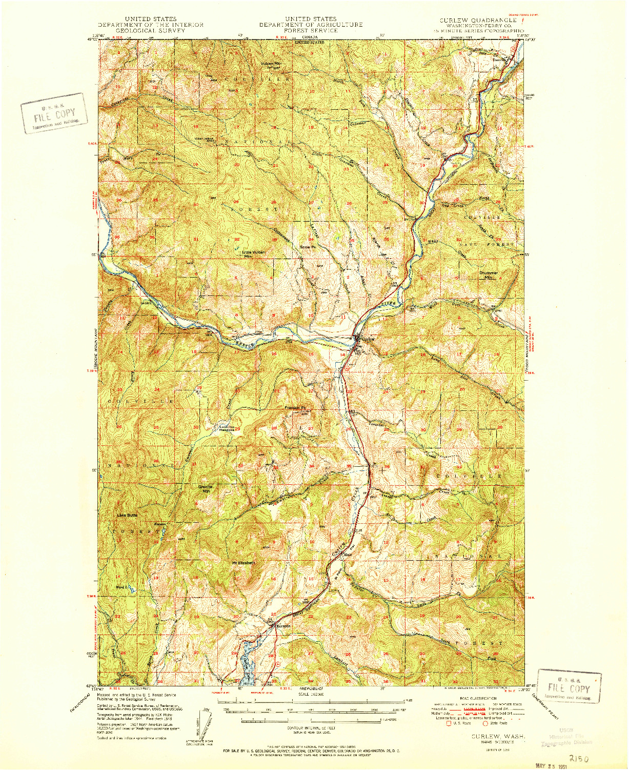 USGS 1:62500-SCALE QUADRANGLE FOR CURLEW, WA 1951