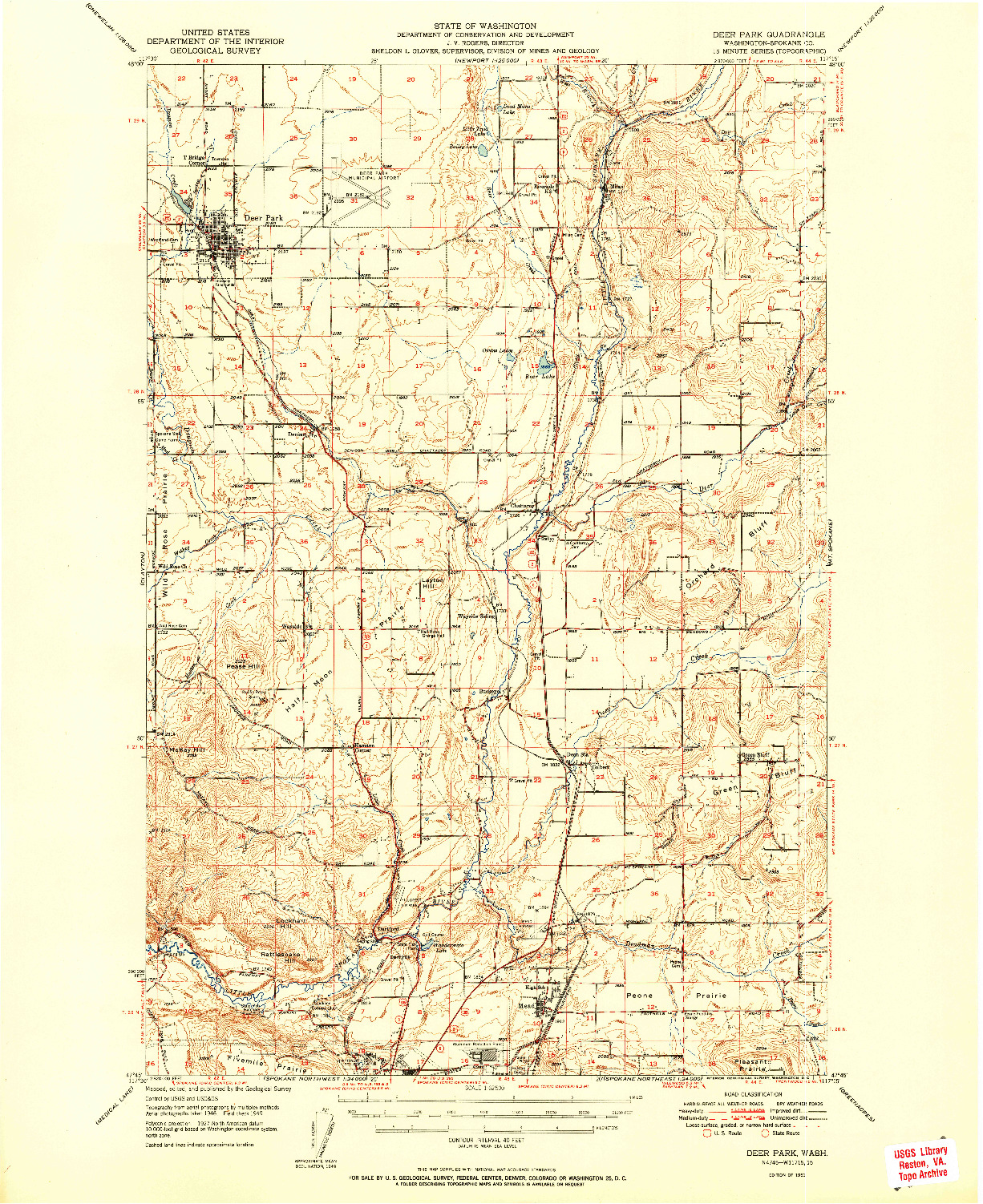 USGS 1:62500-SCALE QUADRANGLE FOR DEER PARK, WA 1951